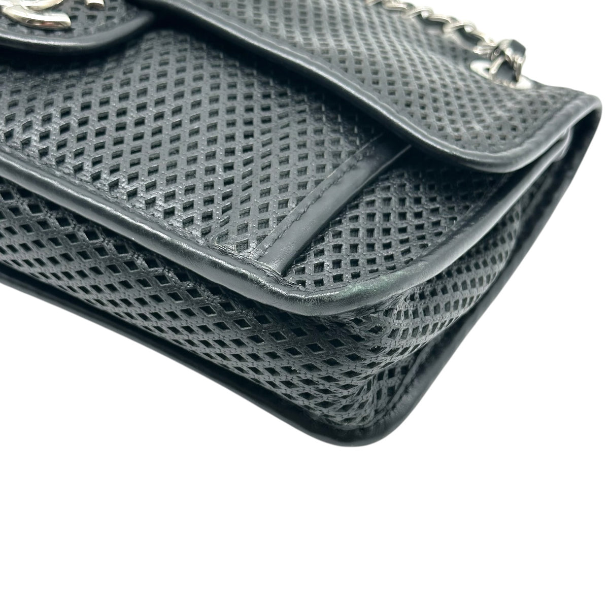 Chanel Black Perforated Leather Medium Flap Shoulder Bag