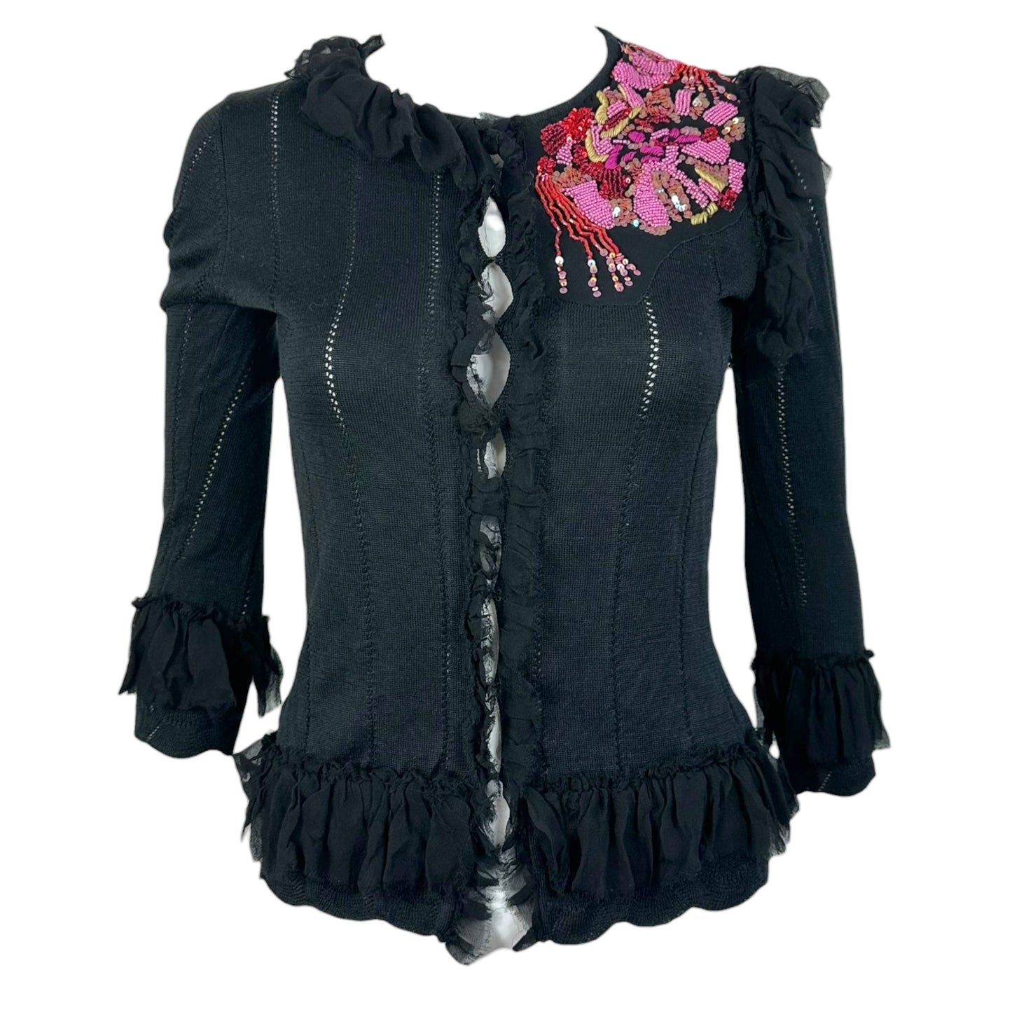 Christian Lacroix Bazar Black Silk & Knit Beaded Cardigan