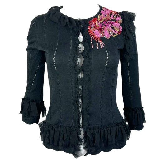 Christian Lacroix Black Silk Knit Beaded Cardigan