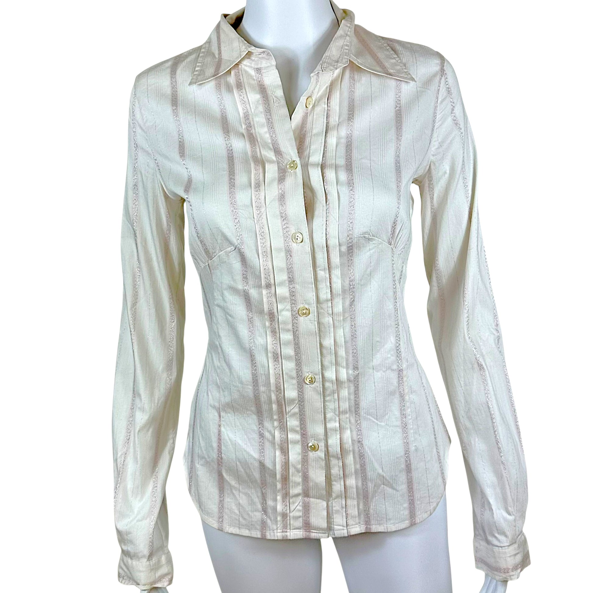 D&G Dolce & Gabbana Pink & White Striped Button Up Blouse - Outfit Repeater