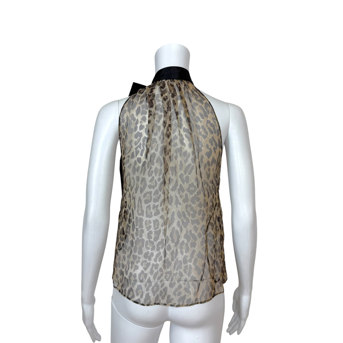 Dolce & Gabbana Sheer Leopard Bow Halterneck Sleeveless Blouse
