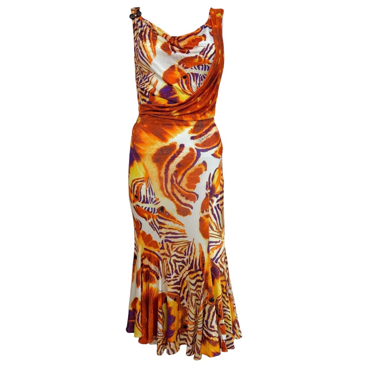 Just Cavalli Roberto Cavalli Orange & Purple Tiger Print Open-Back Midi Dress