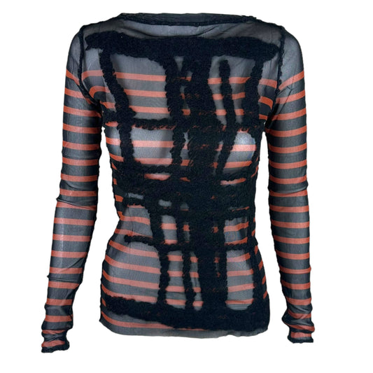 Jean Paul Gaultier Striped Ruffle & Mesh Longsleeve Top