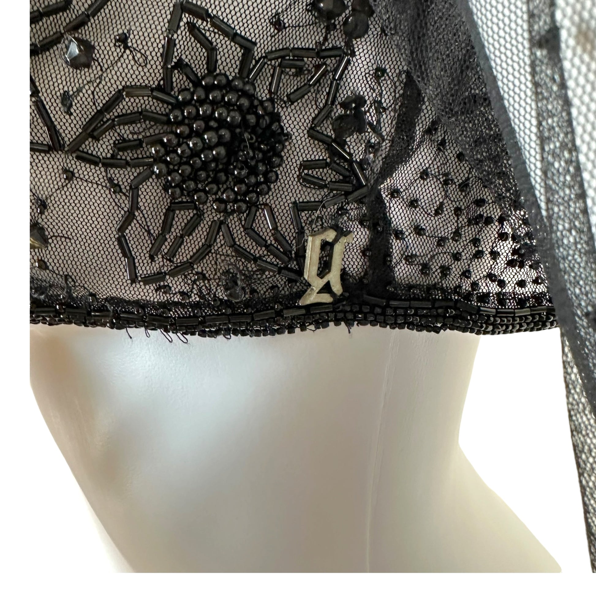 Galliano Black Beaded Open Knit Cropped Bolero Cardigan