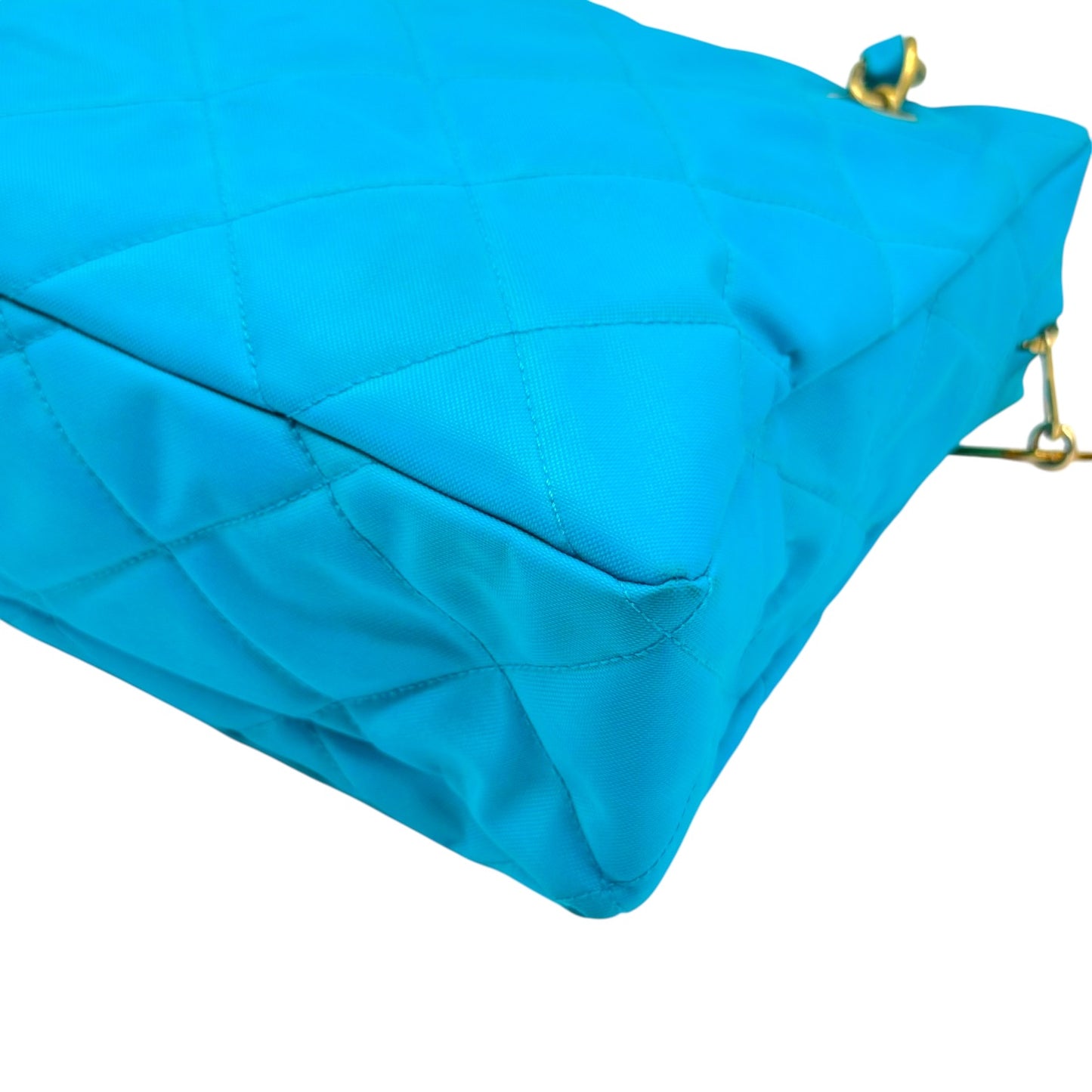 Chanel Bright Turquoise & Gold Matelasse Quilted Nylon Shoulder Bag 1991-94