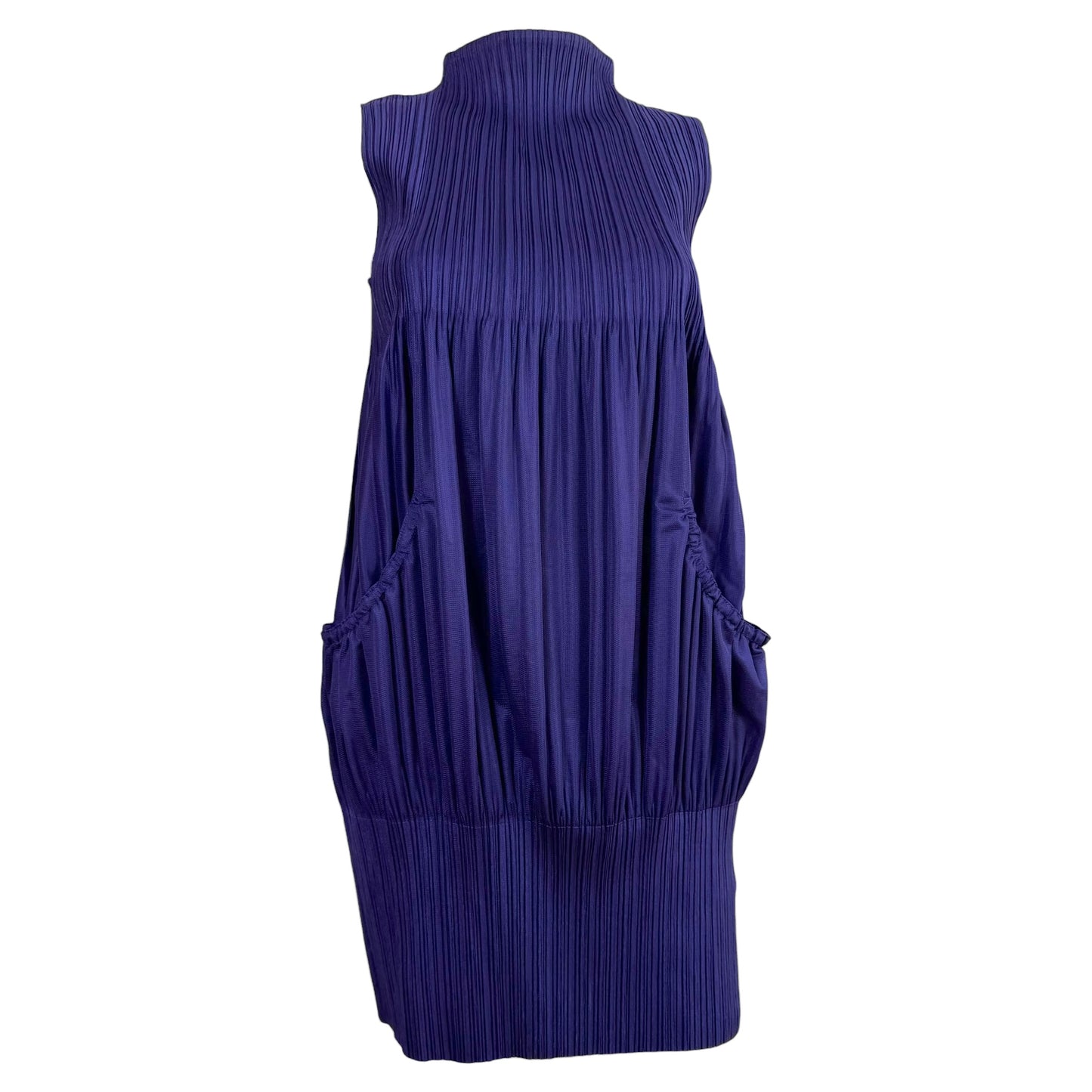 Issey Miyake Pleats Please Purple Turtleneck Balloon Style Pleated Mini Dress Sz 3