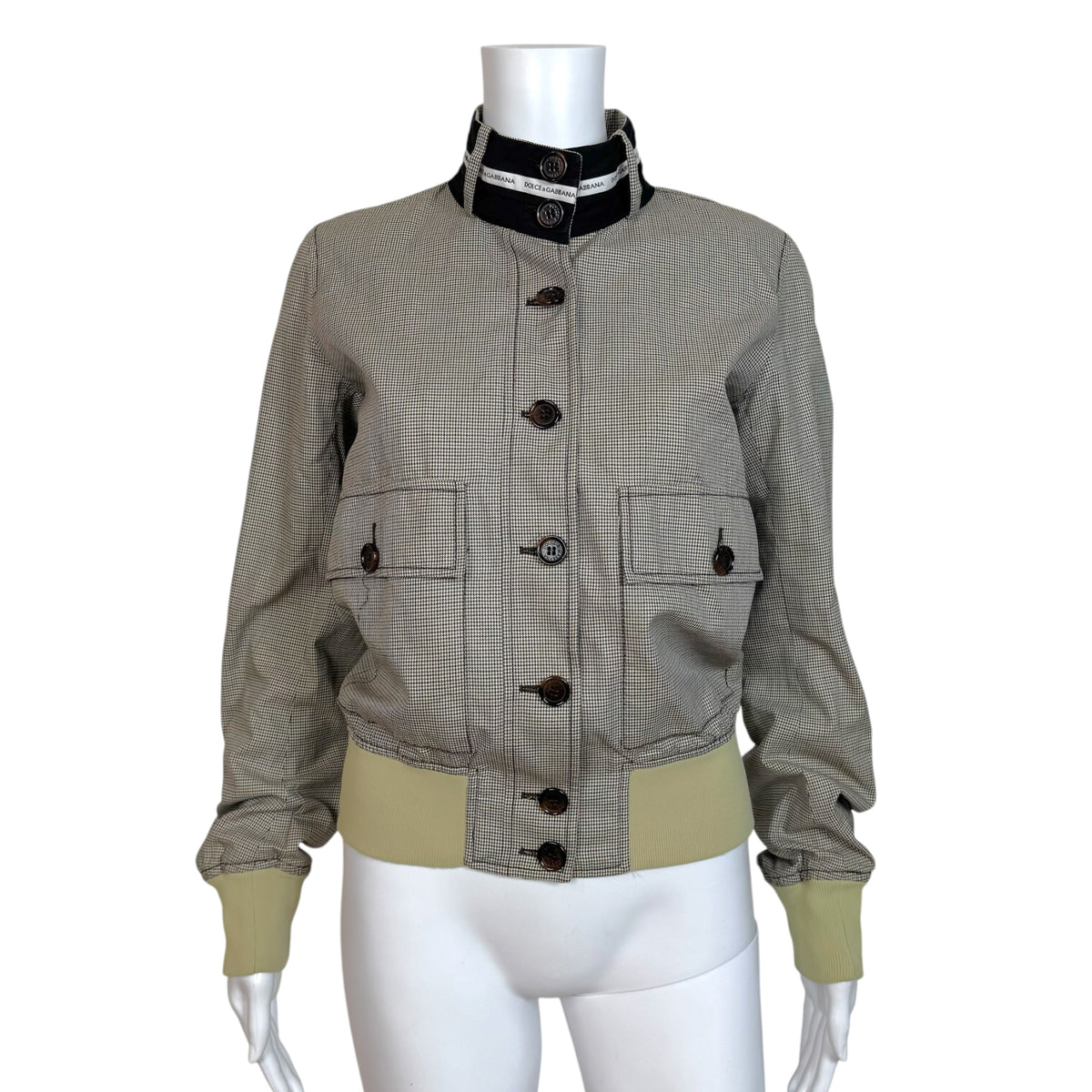 Dolce & Gabbana Houndstooth Print Logo Collar Bomber Jacket