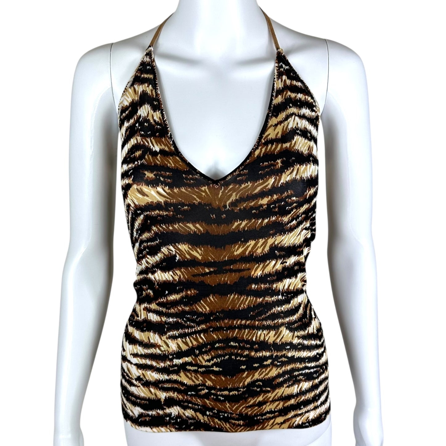 Dolce & Gabbana Tiger Print Knit Suede Strap Halter Tank