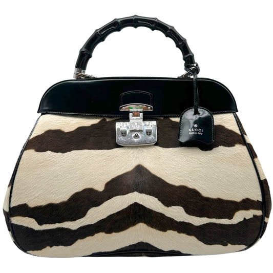 Gucci Lady Lock Zebra Print Ponyhair Bamboo Handbag