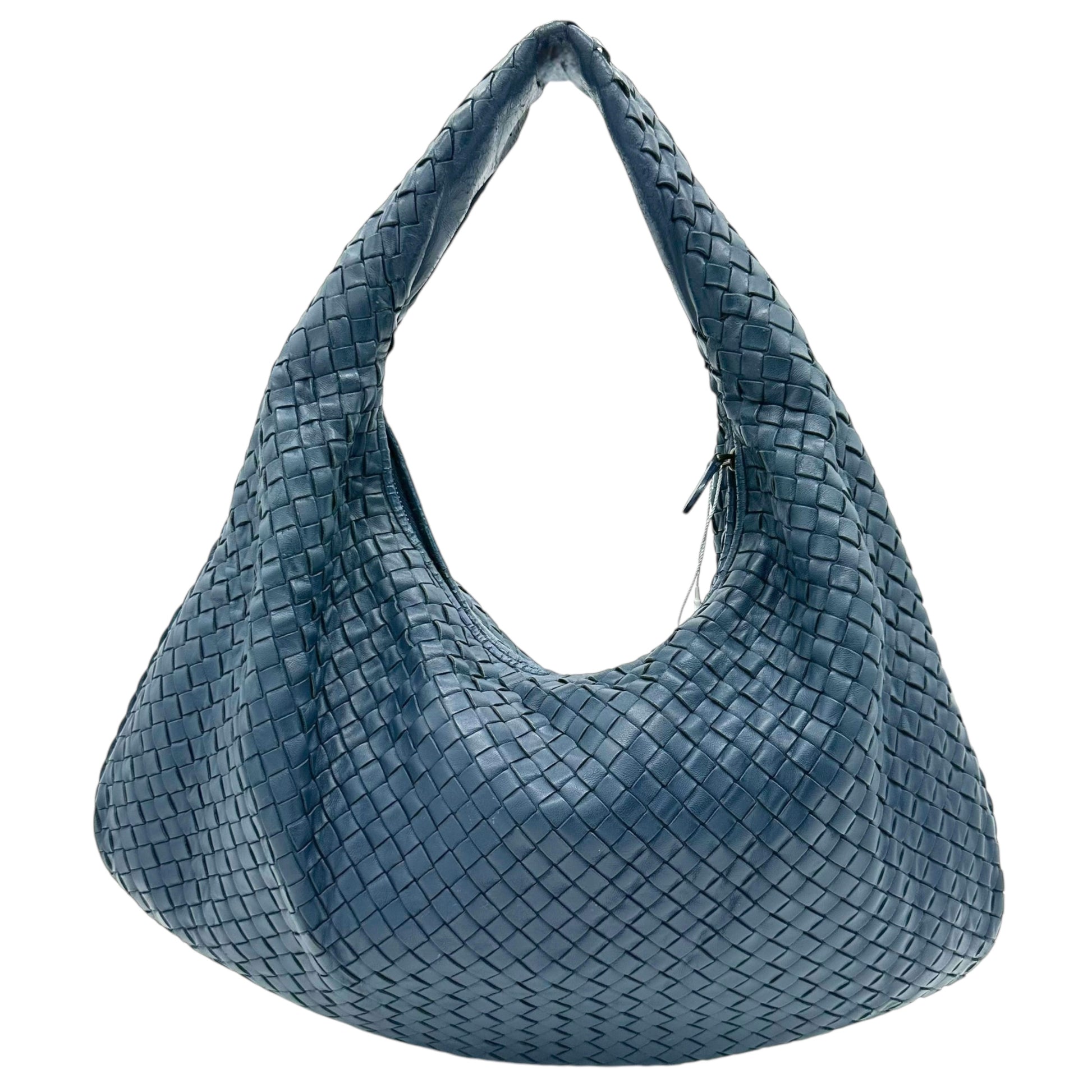 Bottega Veneta Blue Leather Intrecciato Shoulder Bag - Outfit Repeater