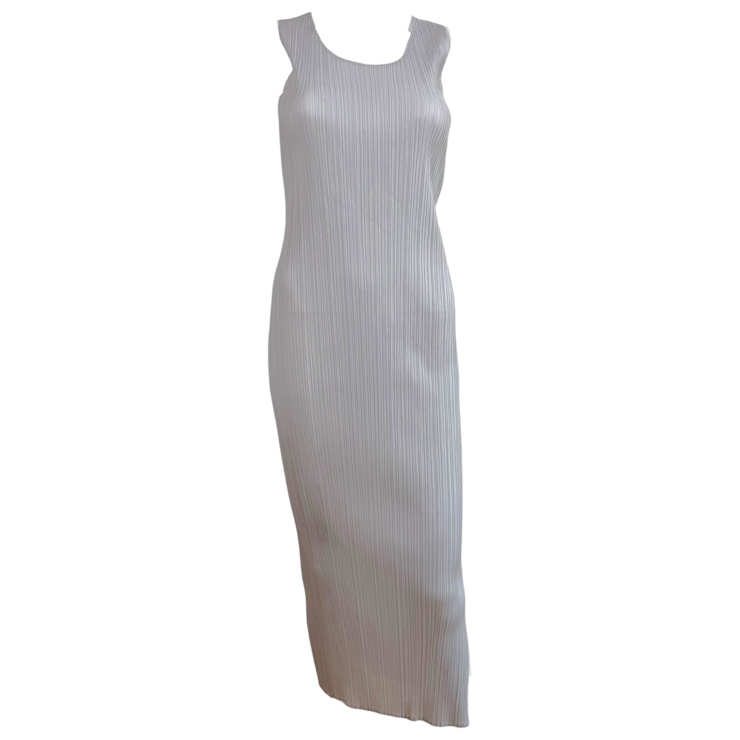 Issey Miyake Pleats Please Light Gray Pleated Maxi Dress Sz 2