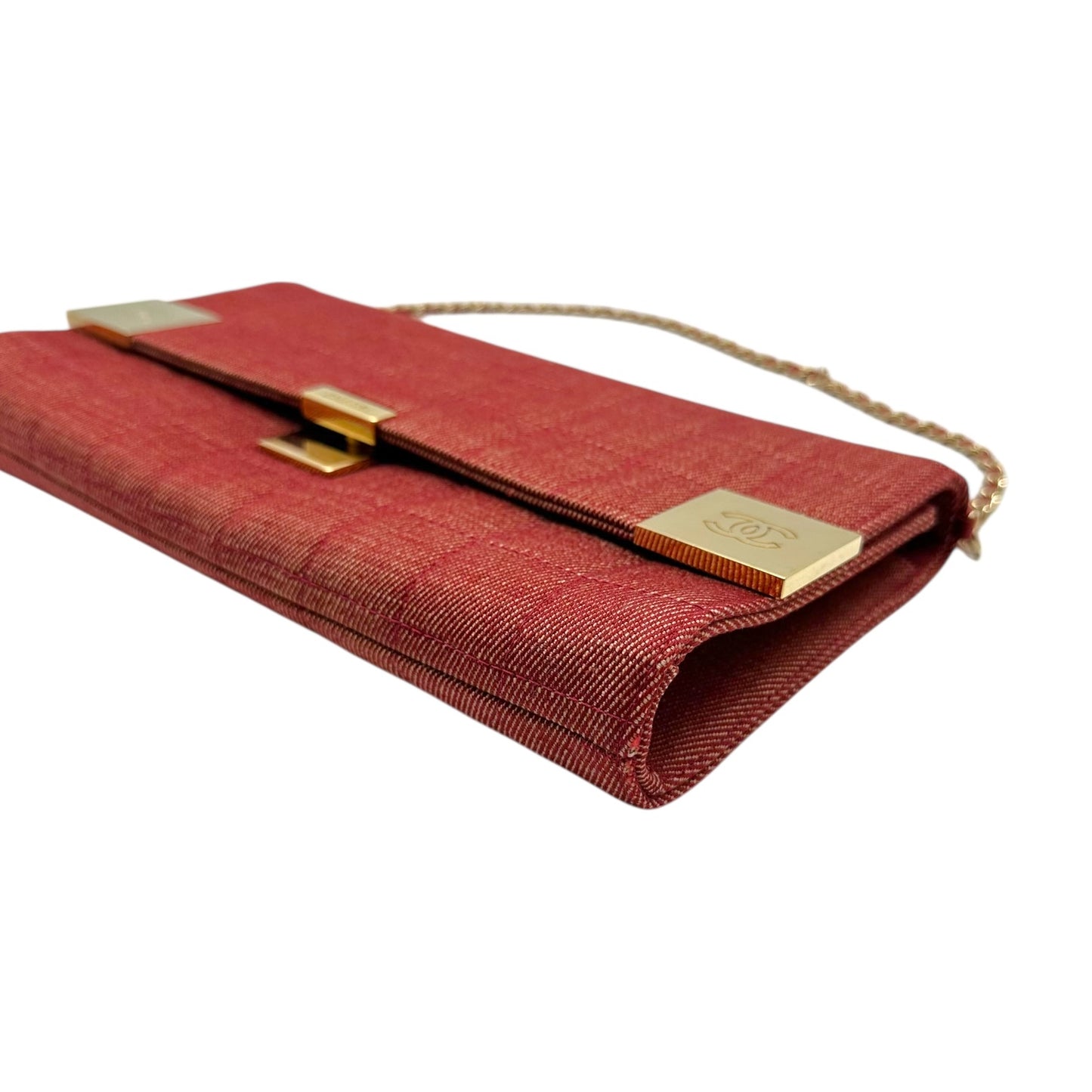 Chanel Red Denim Chocolate Bar WOC Shoulder Bag 2002-03