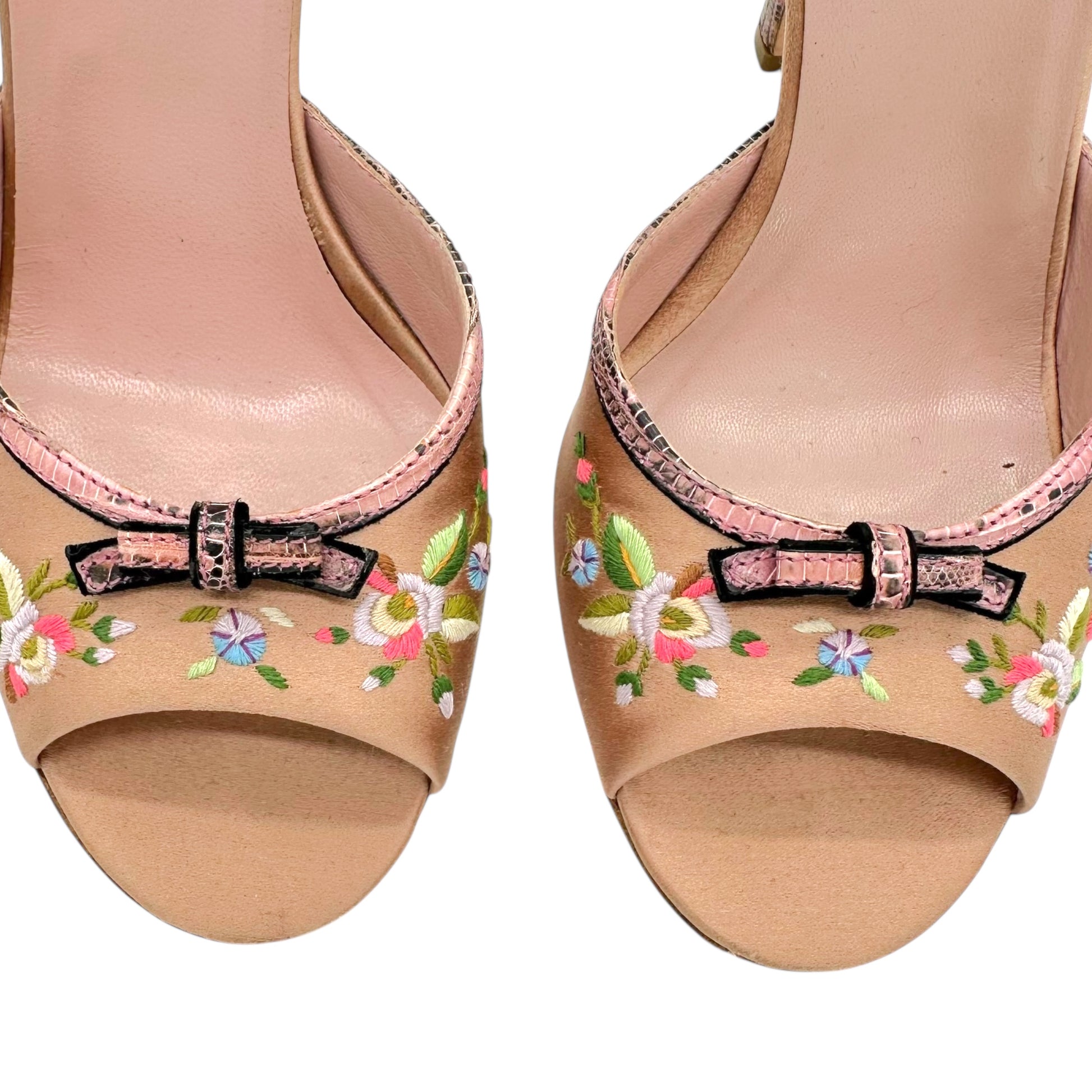 Prada Pink Embroidered Satin & Lizard Heels - Outfit Repeater