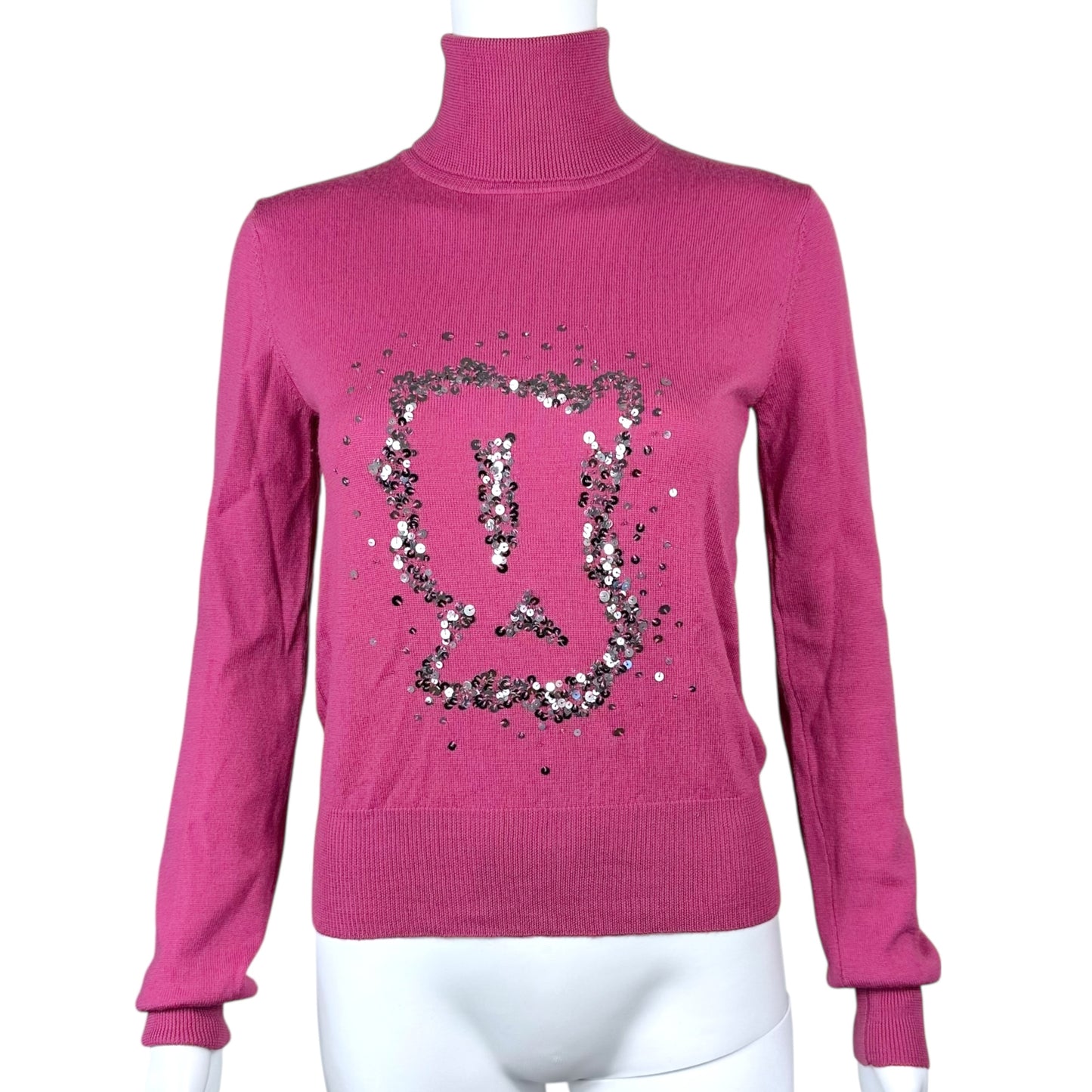 Galliano Purple Sequin G Logo Wool Turtleneck Sweater - Outfit Repeater