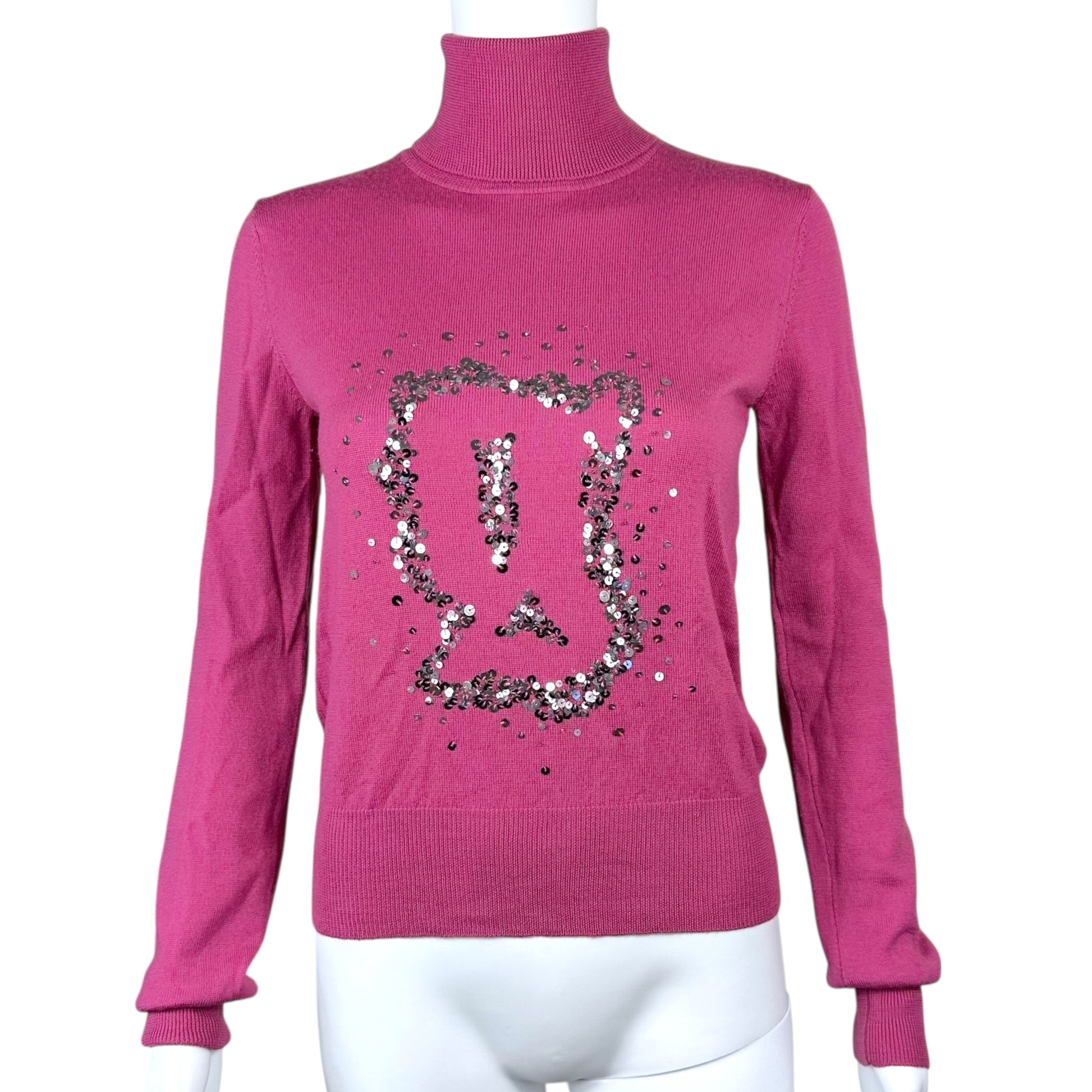 Galliano Purple Sequin G Logo Wool Turtleneck Sweater - Outfit Repeater