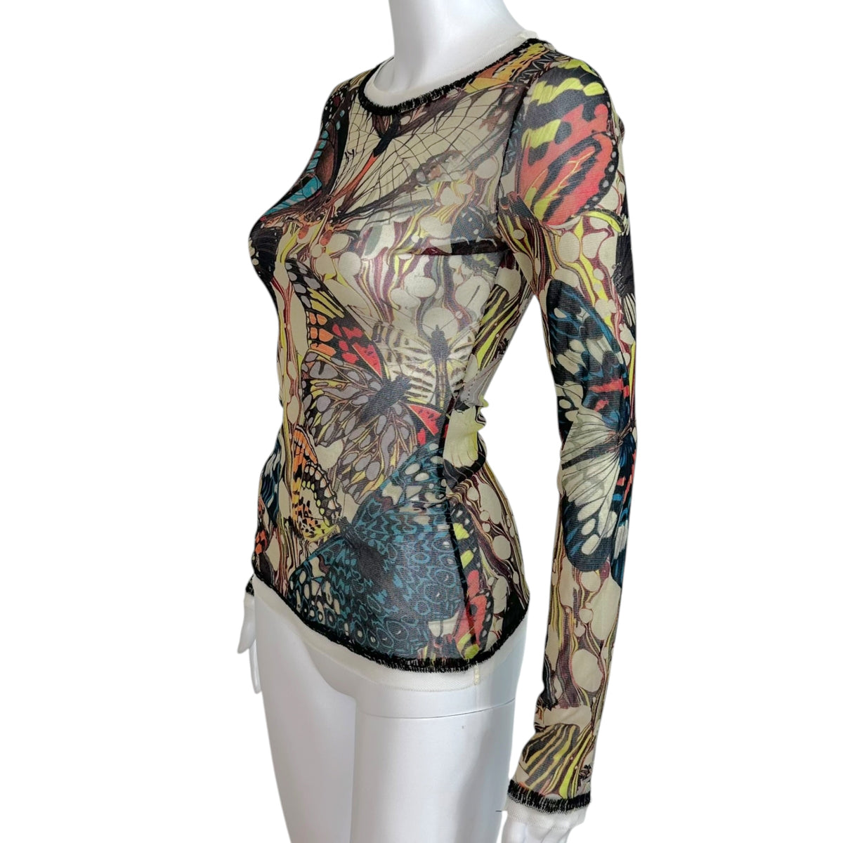 Jean Paul Gaultier Longsleeve Mesh Top Multicolor Butterfly Print