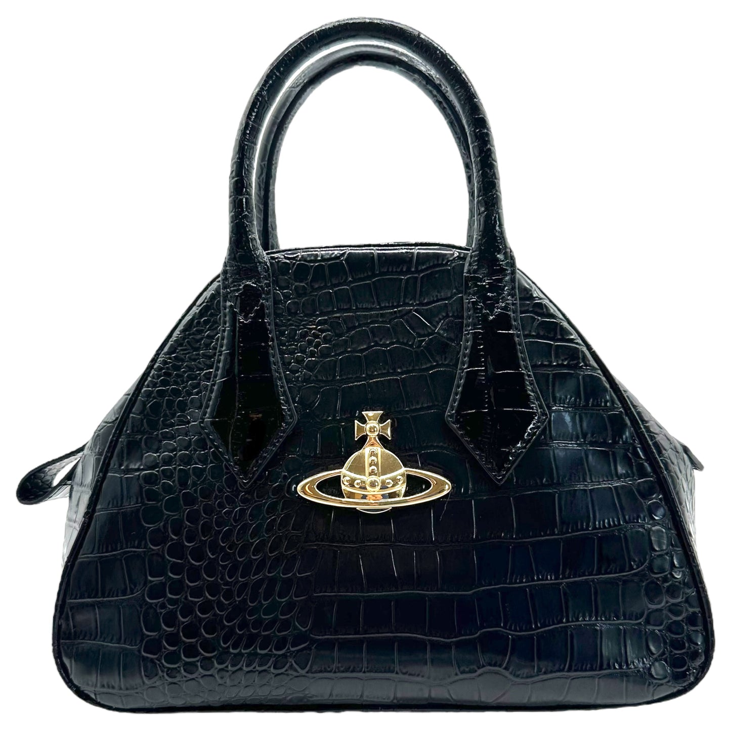 Vivienne Westwood Black Croc Embossed Bowler Bag - Outfit Repeater