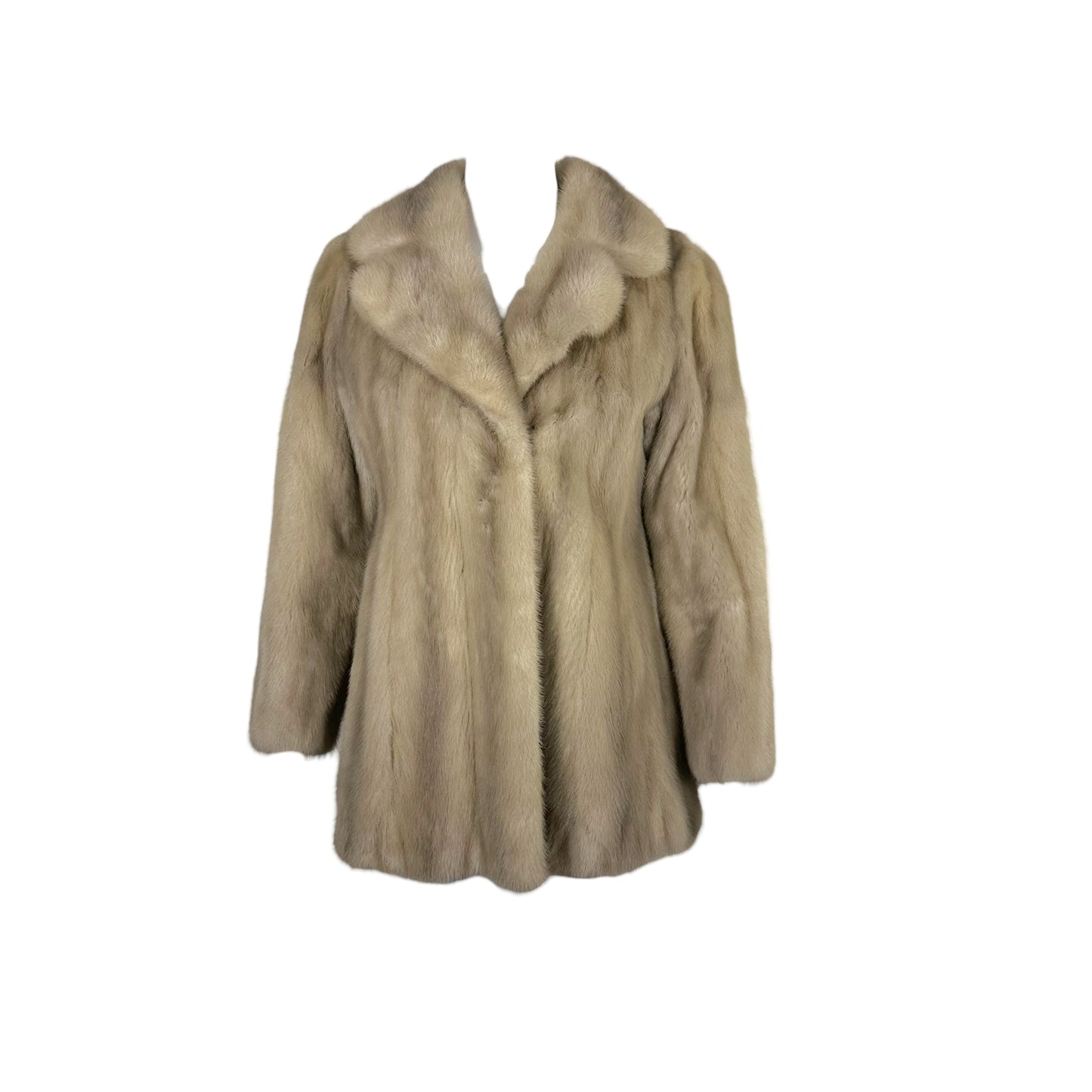 Saga Gray Mink Coat Open Front Notched Lapel XS
