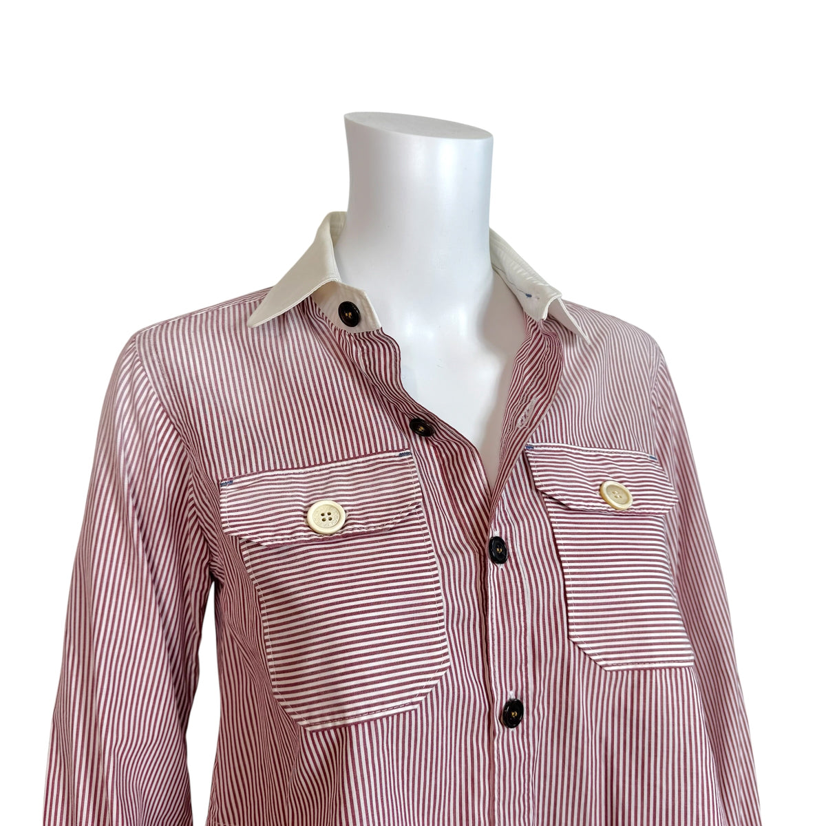Dsquared2 Red & White Striped Cropped Button Up Blouse