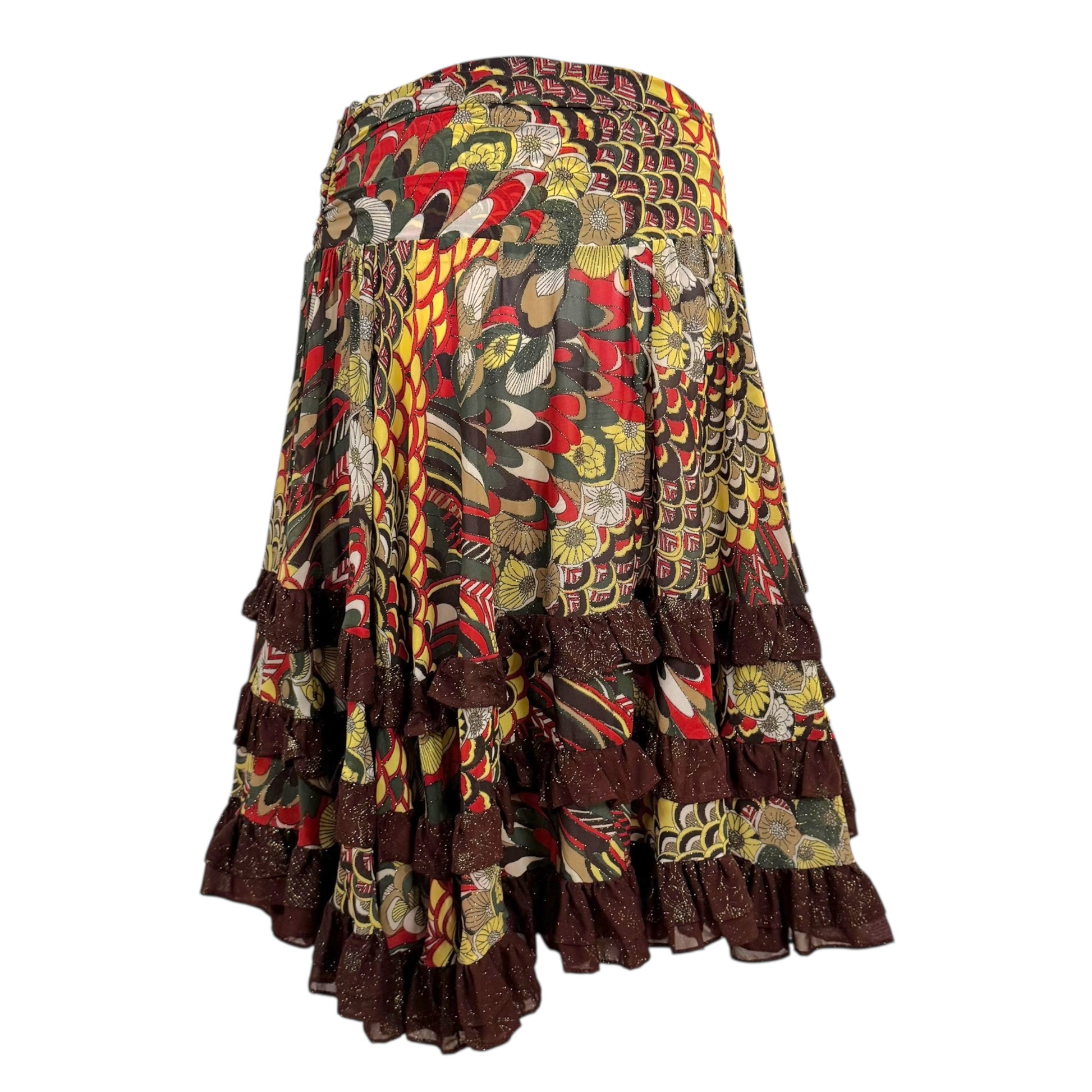 Just Cavalli Roberto Cavalli Metallic Ruffle Printed Midi Skirt - Outfit Repeater