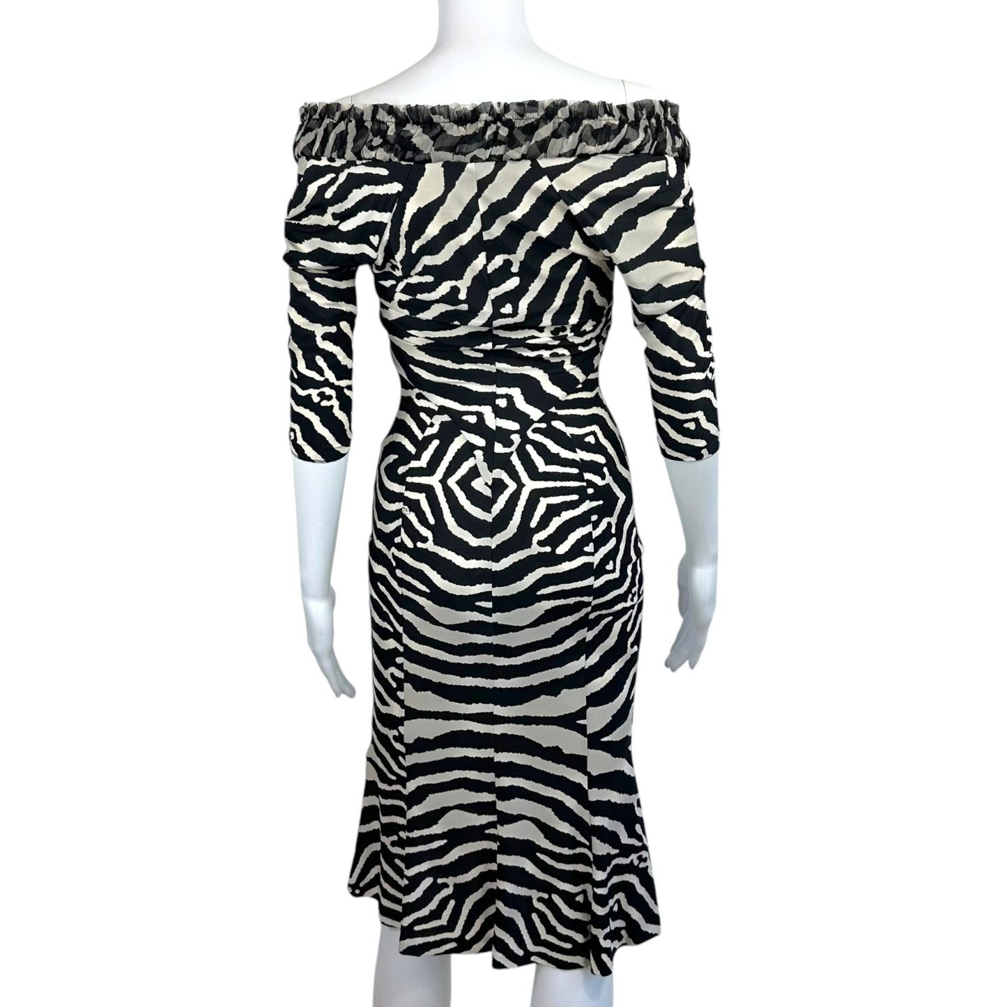 Roberto Cavalli 2007 Zebra Print Plunge Neckline Midi Dress