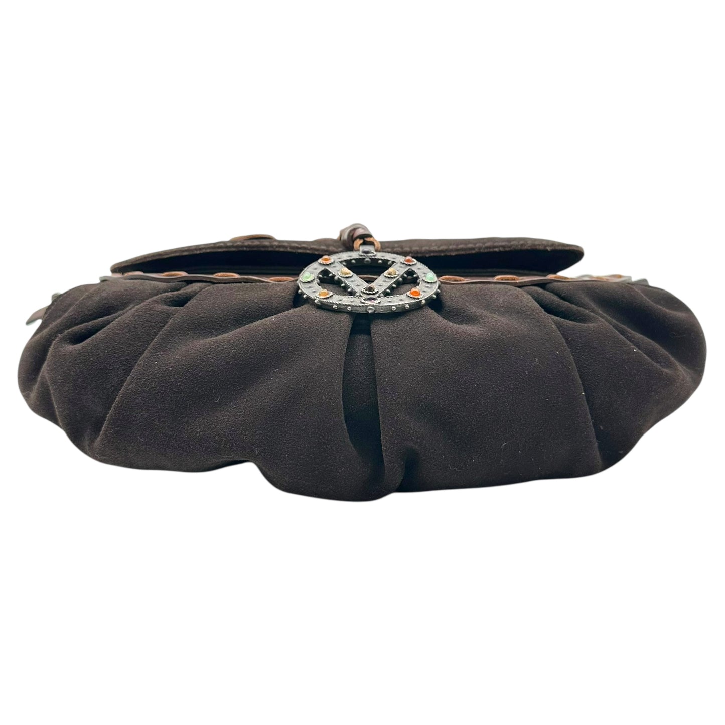 Valentino Garavani Brown Suede & Floral Embossed Leather Shoulder Bag