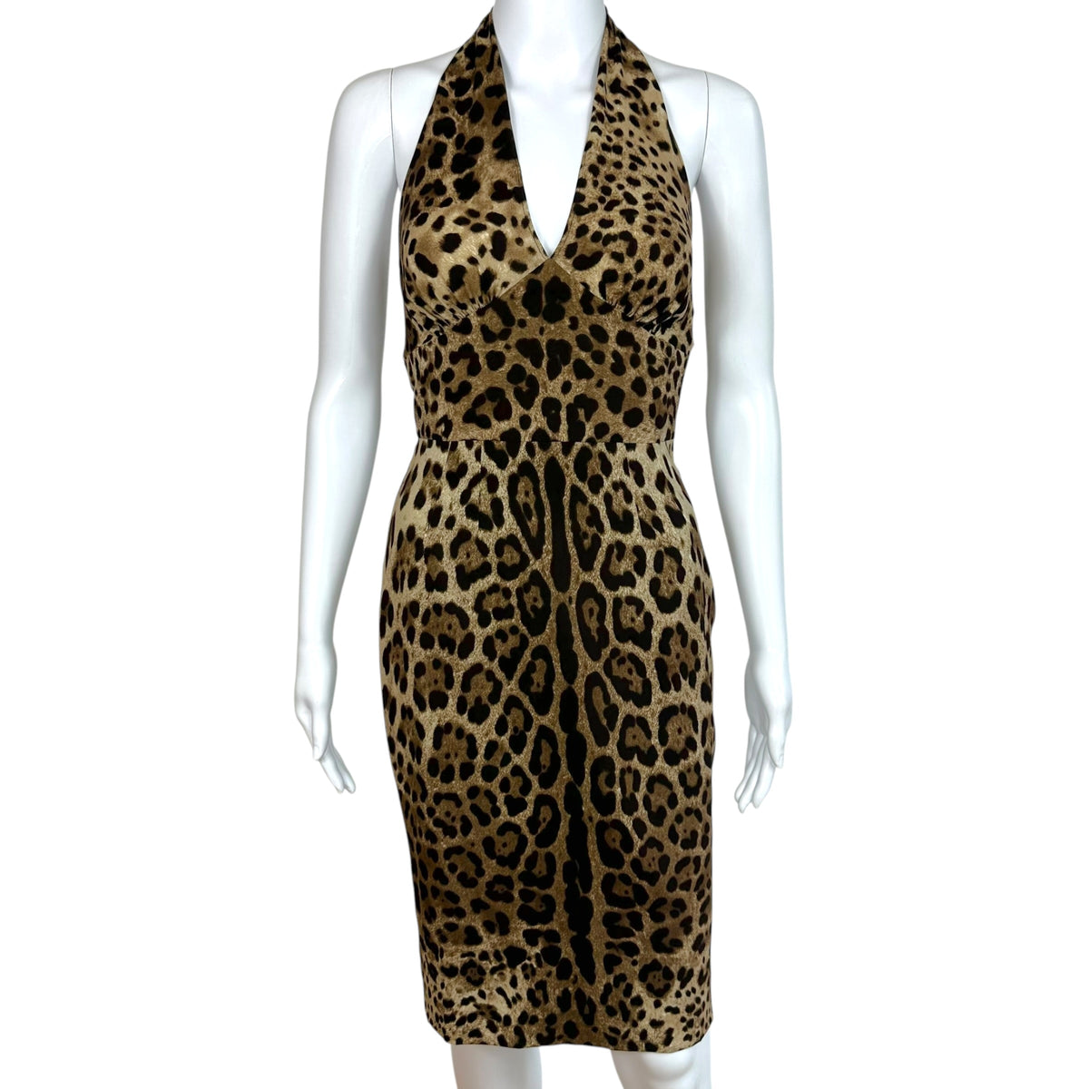 Dolce & Gabbana Leopard Print Silk Halter Midi Dress NEW