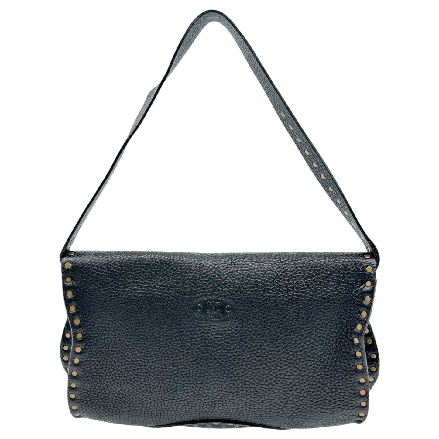 Celine Black Leather Studded Poulbot Shoulder Bag