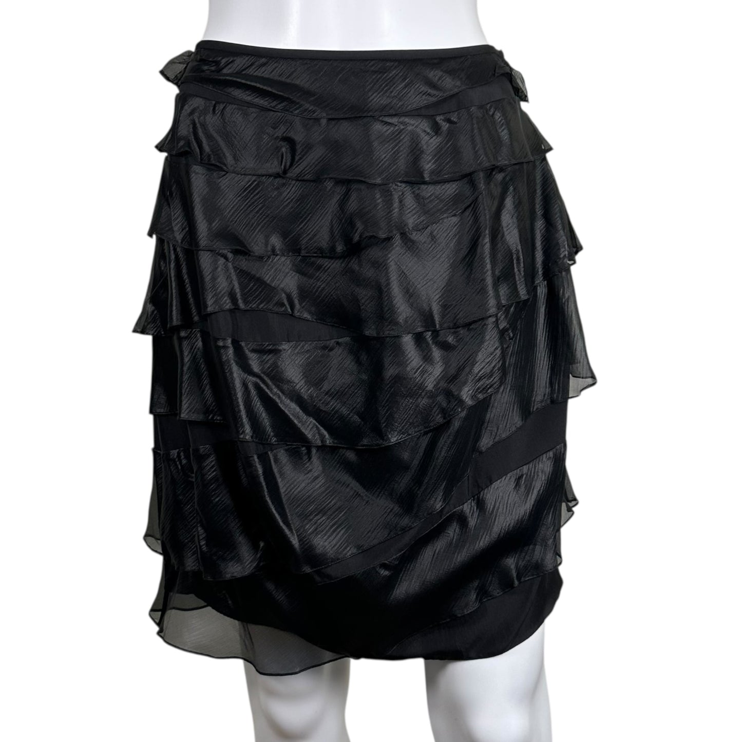 John Galliano Black Tiered Silk Midi Skirt