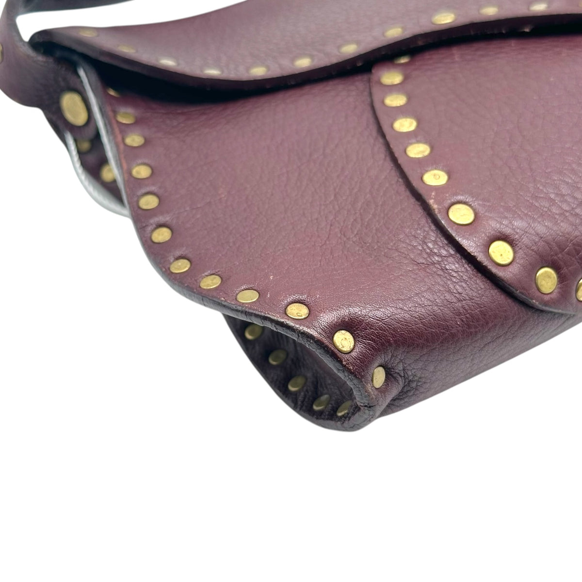 Celine Burgundy Leather Studded Shoulder Bag