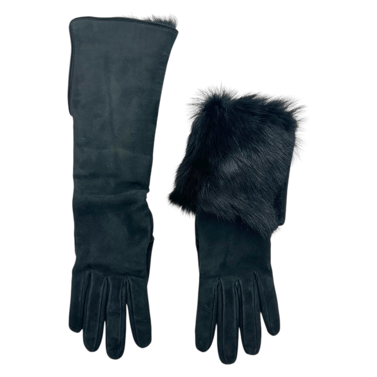 Dolce & Gabbana Black Shearling Fold-Over Gloves NEW