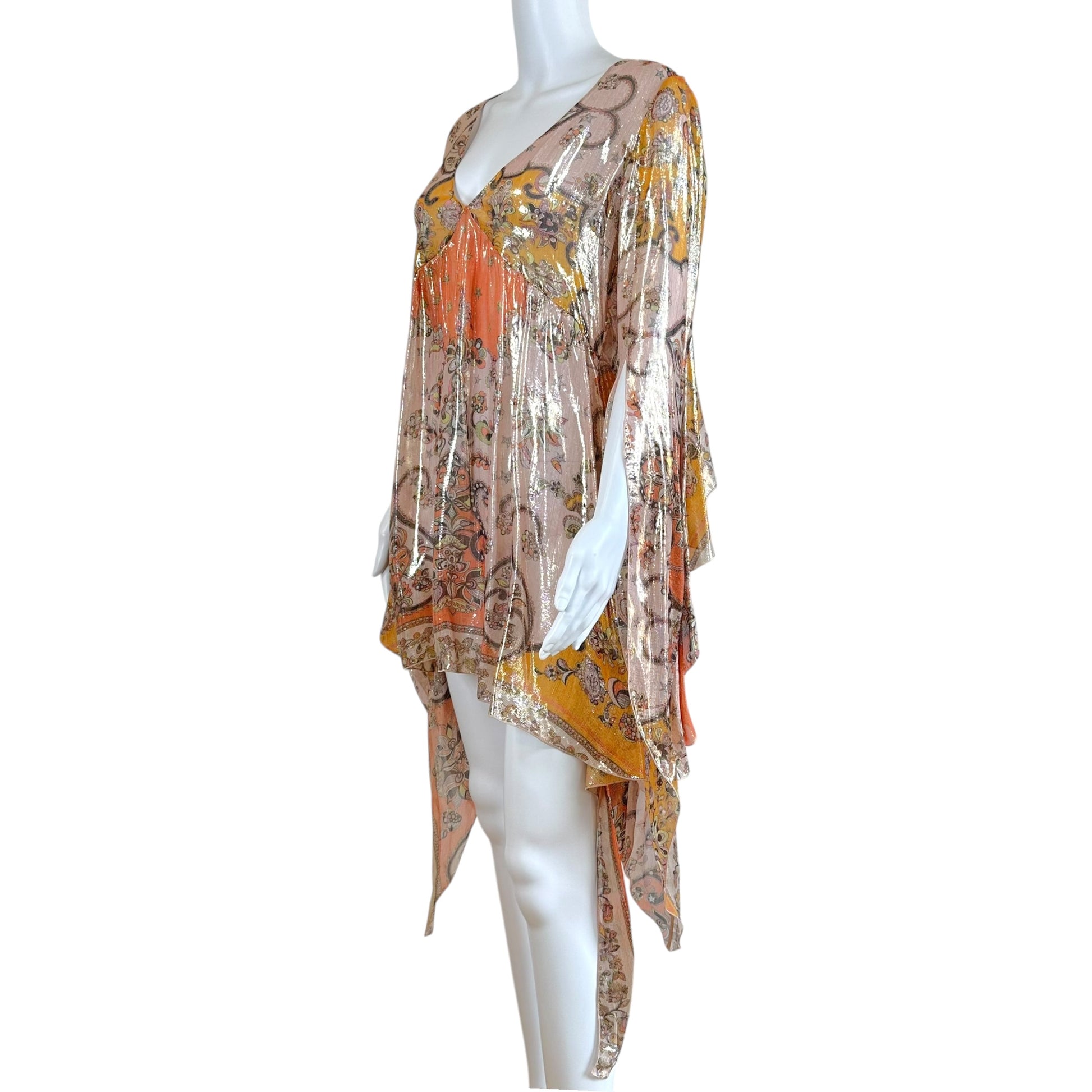 Emilio Pucci Asymmetrical Mini Dress Orange Pink Metallic