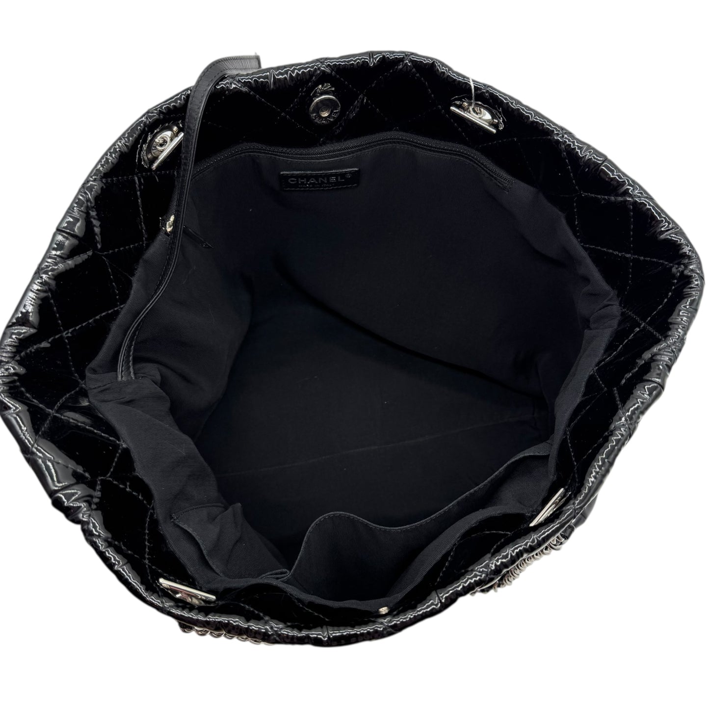 Chanel Black Patent Matelasse Quilted Leather Chain Strap Tote Bag 2009-10 - Outfit Repeater