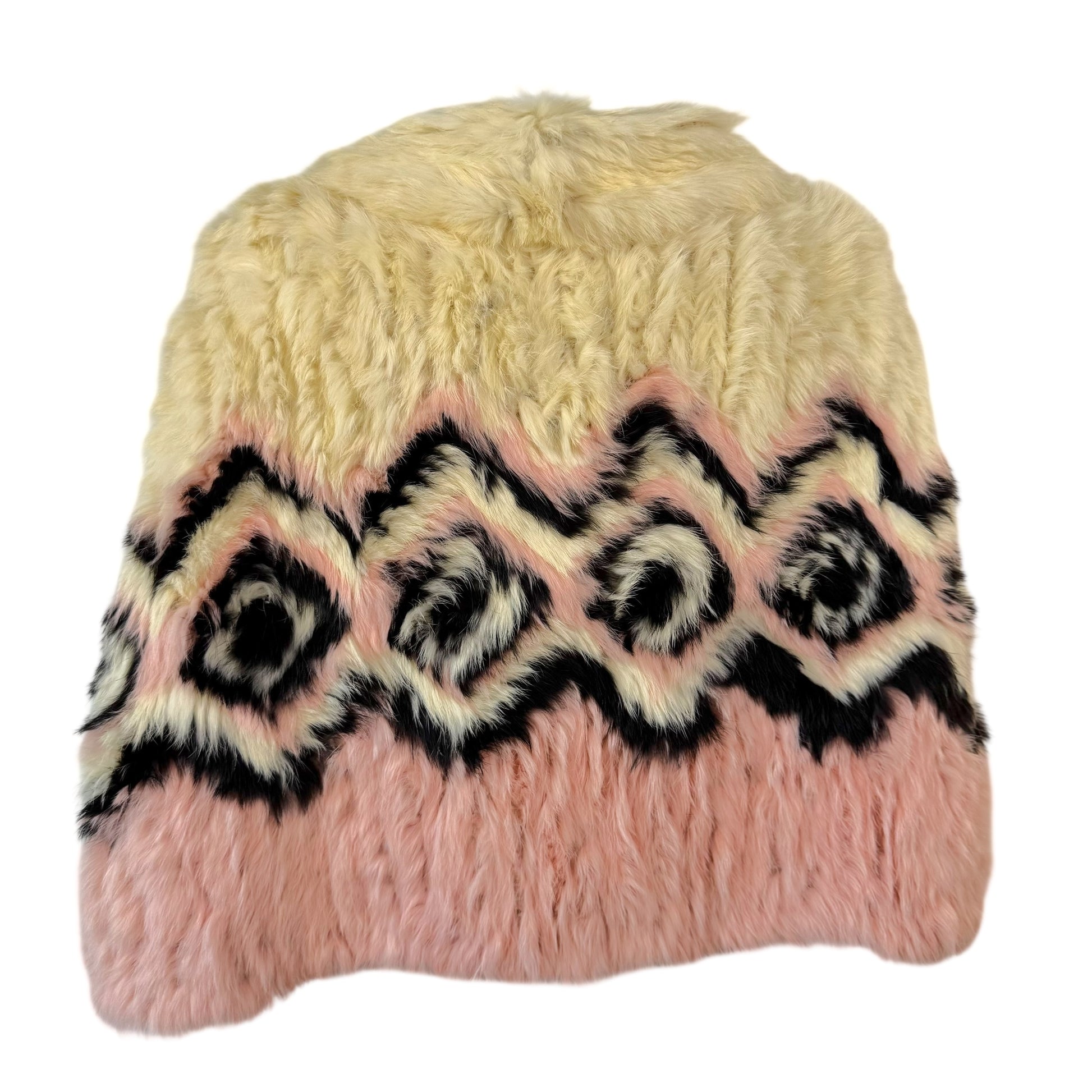 Vintage Chuchu Butter Yellow & Pink Patterned Rabbit Fur Poncho - Outfit Repeater