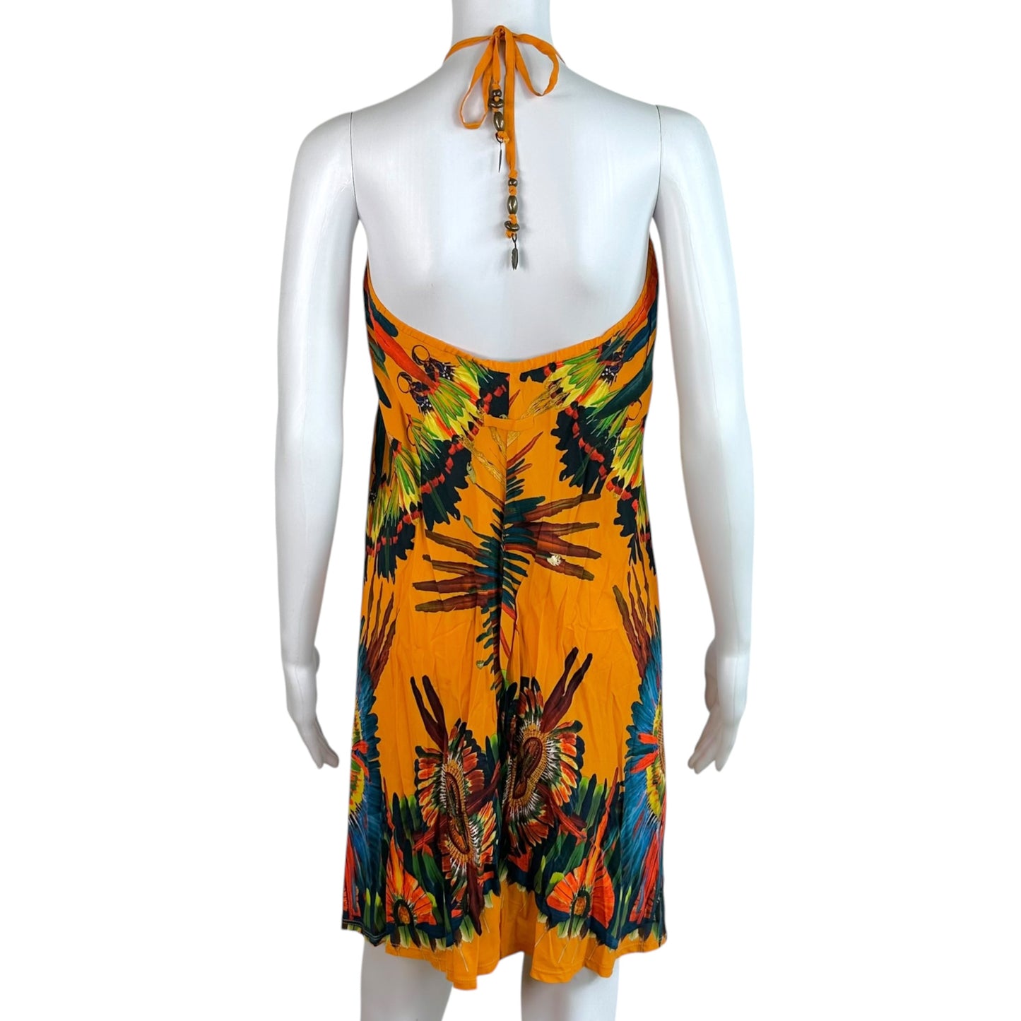 Jean Paul Gaultier Halter Mini Dress Multicolor Feather Print