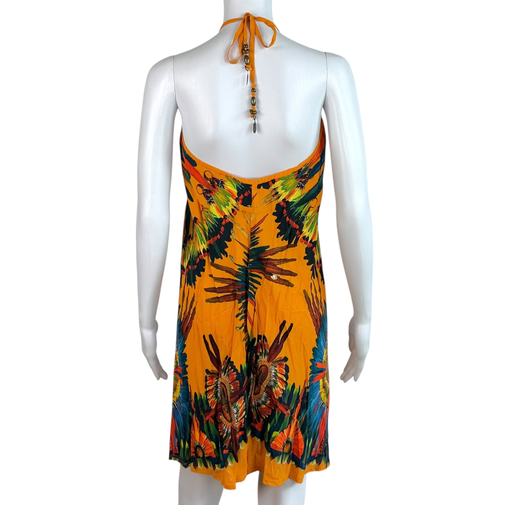 Jean Paul Gaultier Halter Mini Dress Multicolor Feather Print