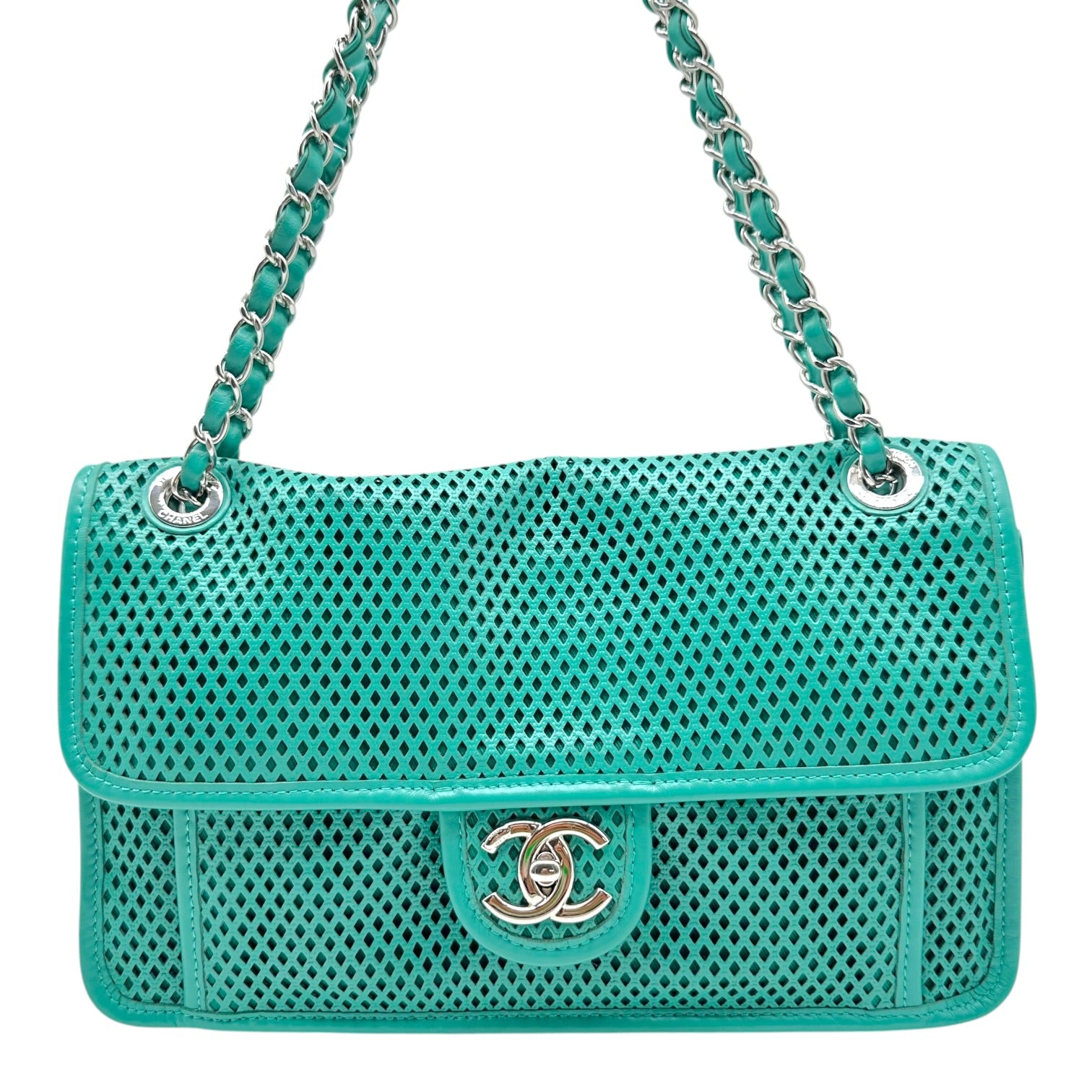 Chanel Medium Flap Bag Turquoise Perforated Leather