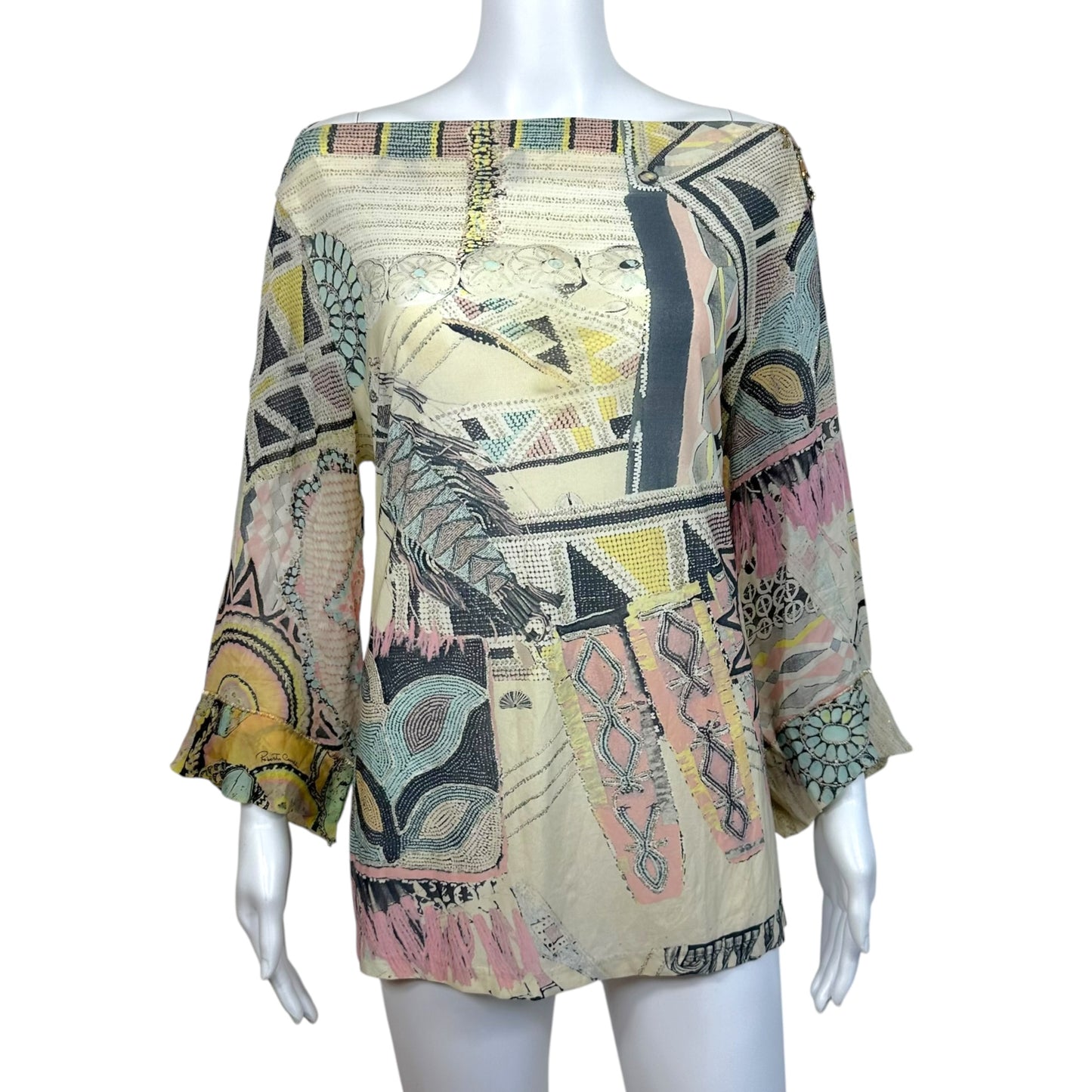 Roberto Cavalli S/S 2003 Metallic & Pastel Printed Silk Blouse