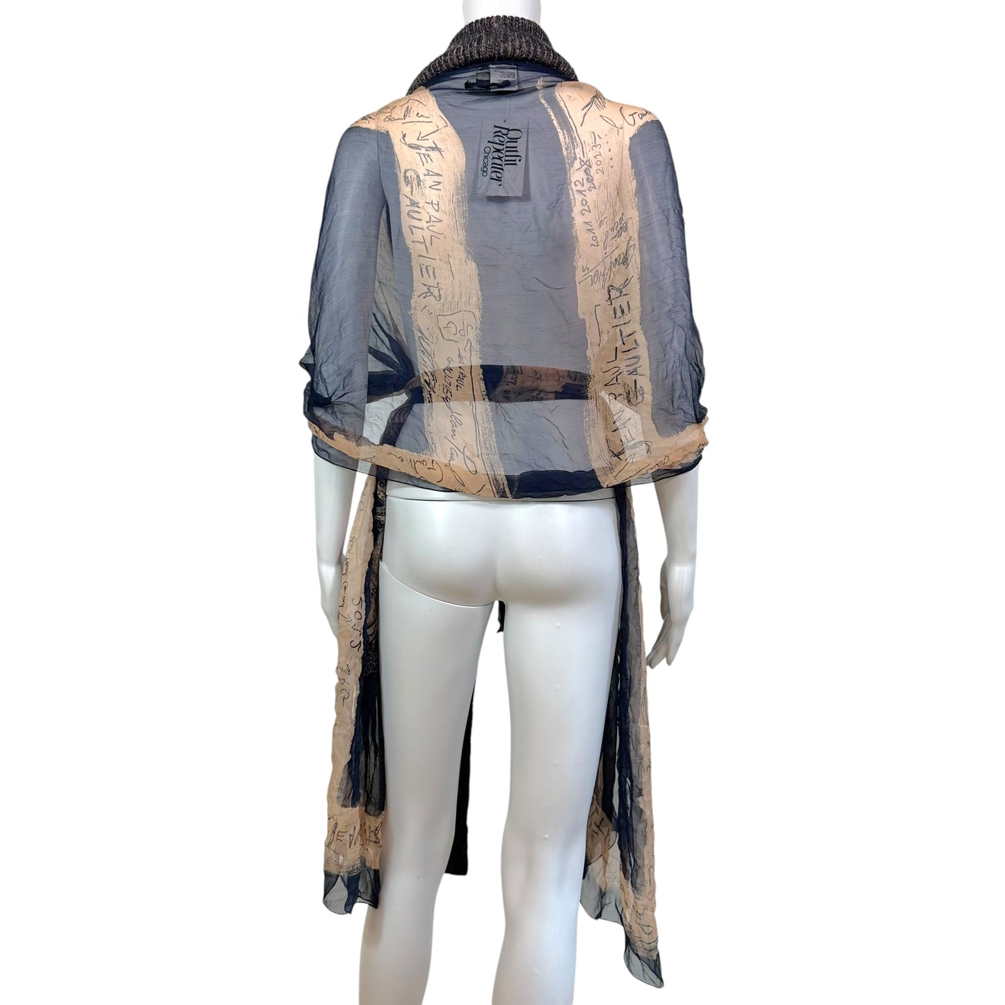 Jean Paul Gaultier Tattoo Print Sheer Silk & Knit Wrap Shawl