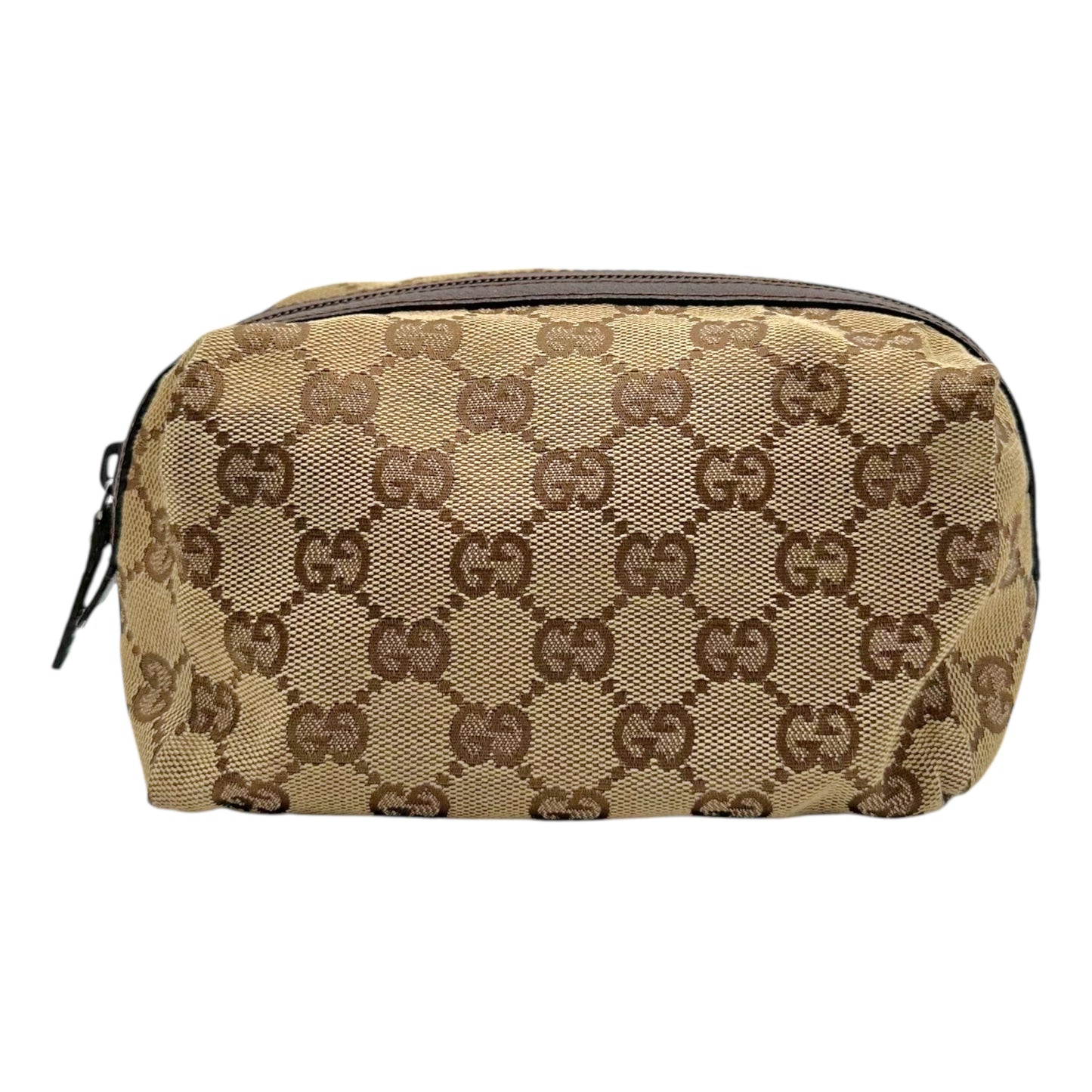 Gucci Cosmetic Pouch Tan Monogram Brown Leather