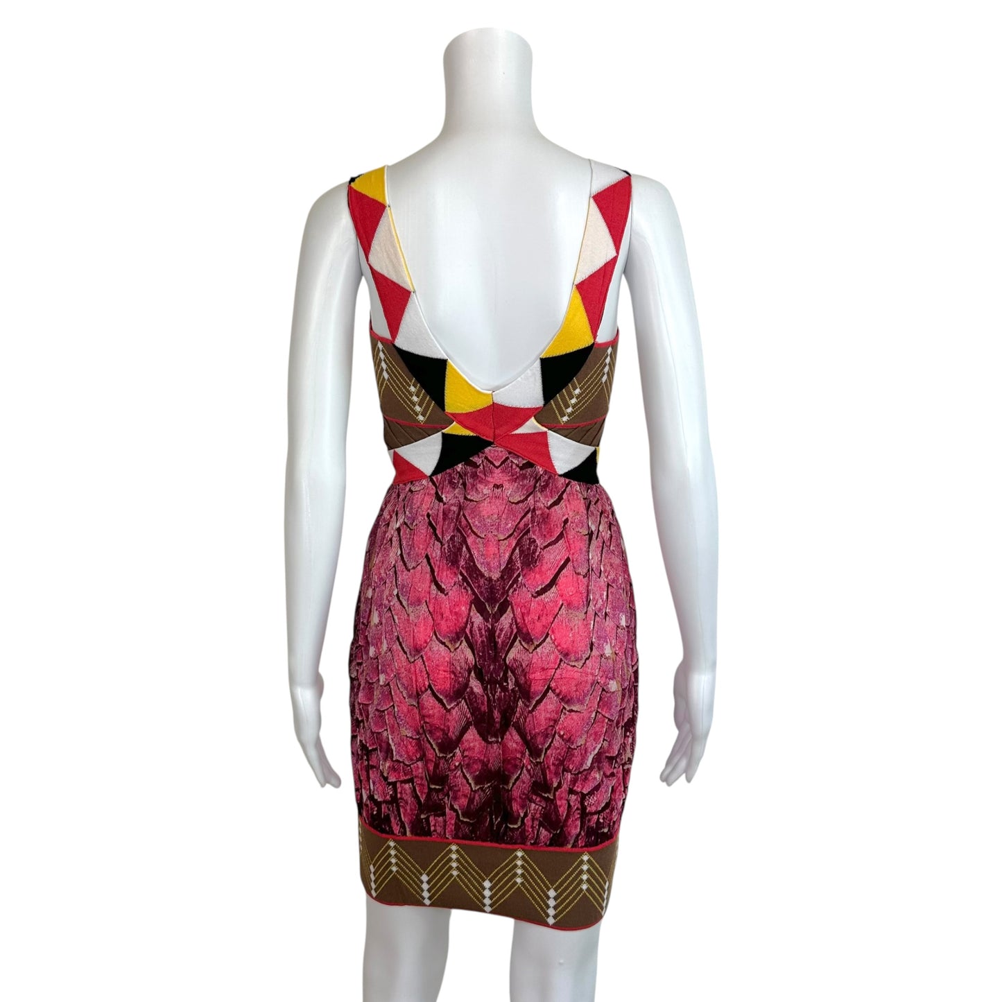 Just Cavalli Roberto Cavalli Pink Feather Print & Tribal Knit Mini Dress NEW