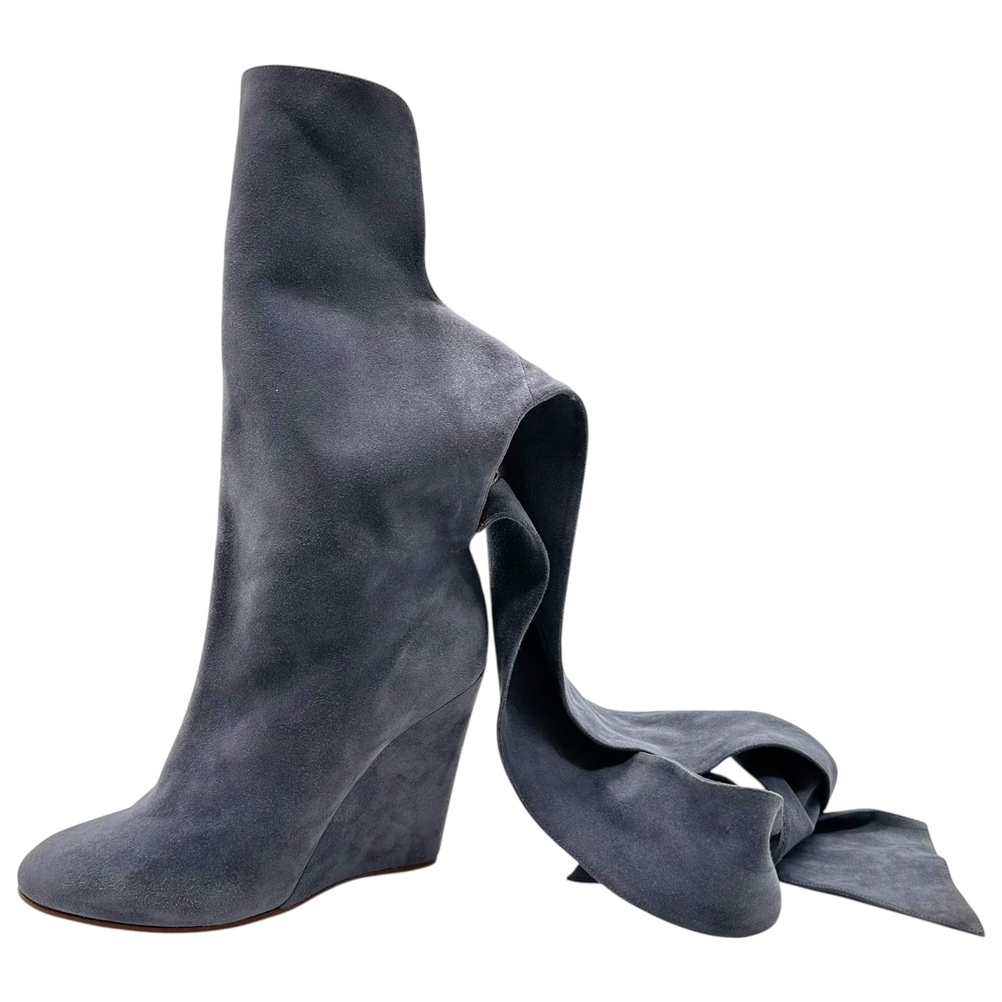 Chloe Slate Blue Suede Wedge Wrap Boots