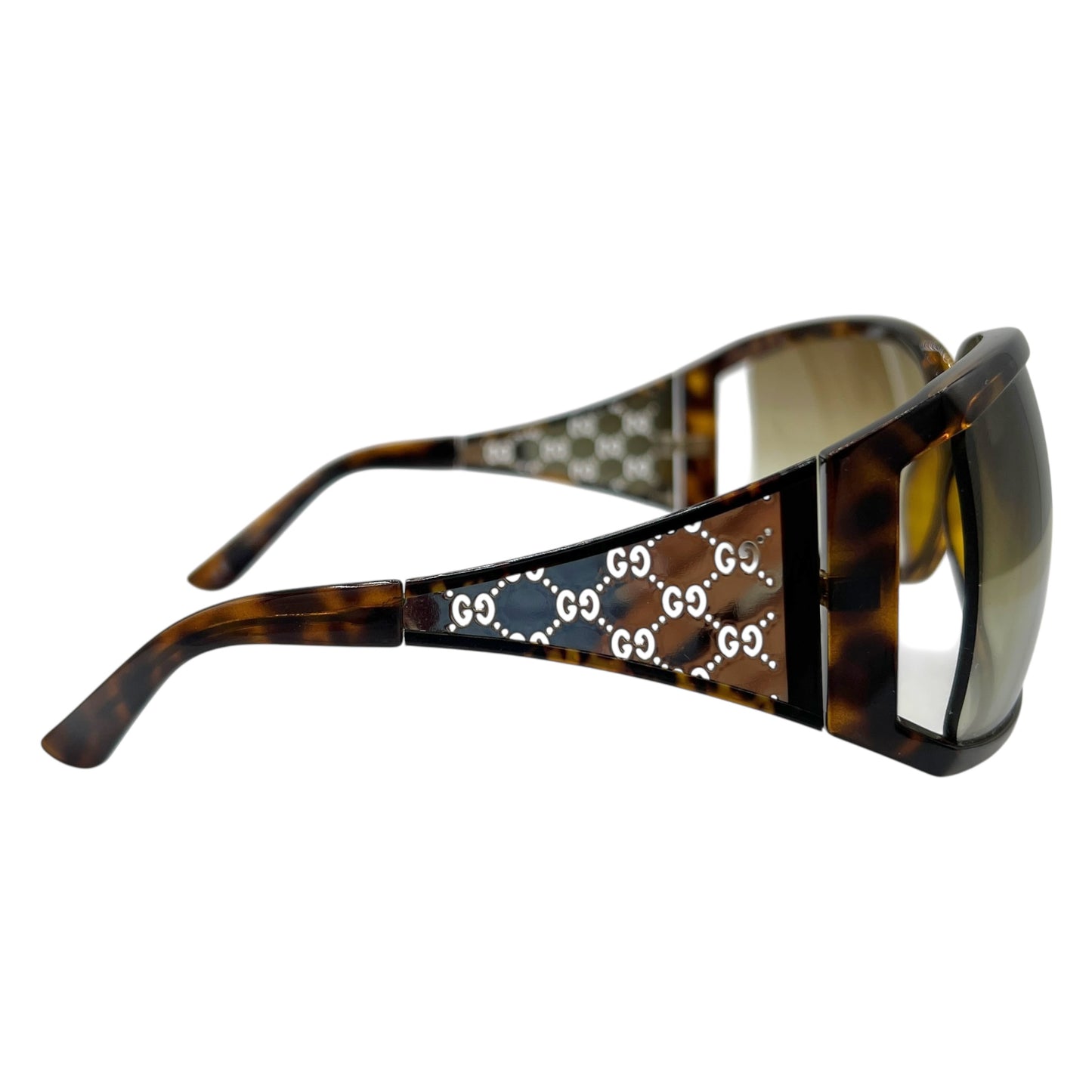 Gucci Tortoise & Gold Monogram Arm Oversized Square Sunglasses GG2999 w/ Case