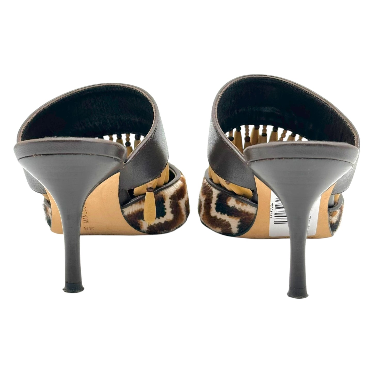 Manolo Blahnik Brown Wood Charm Mule Heels