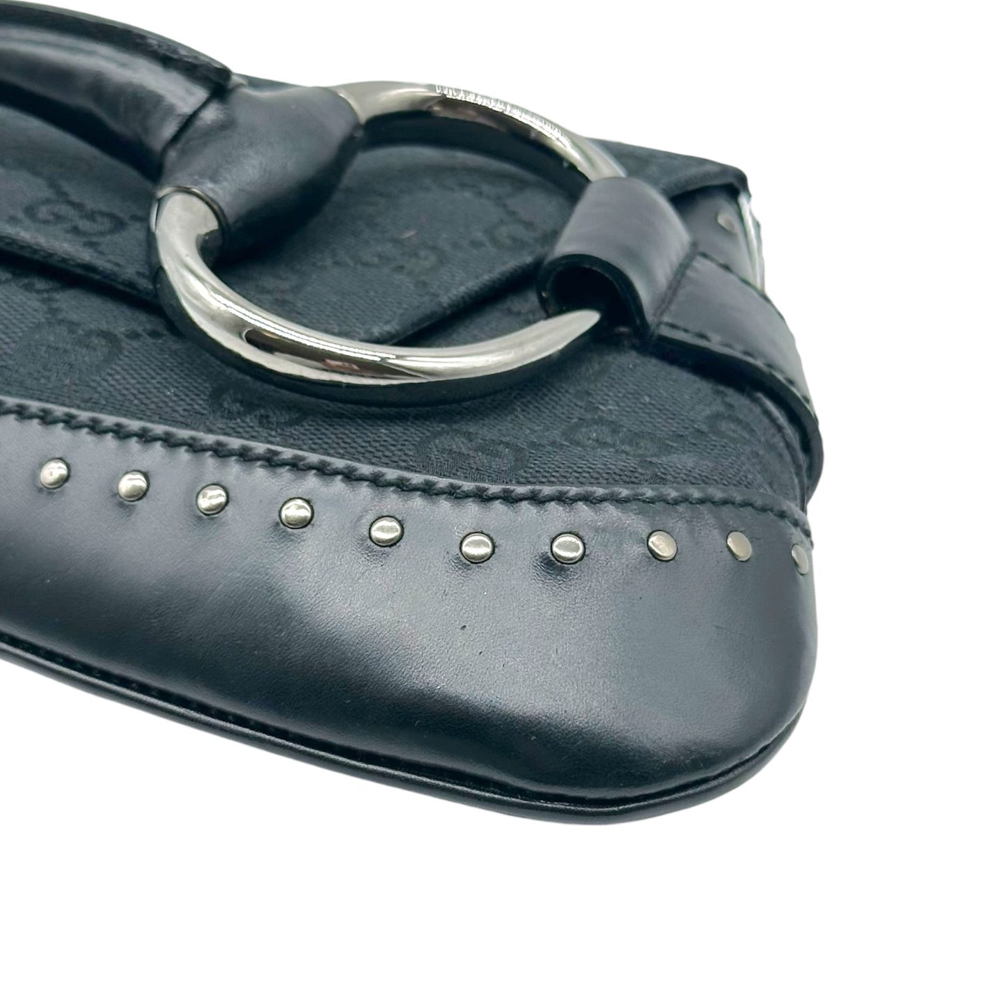Gucci Black Studded Monogram Large Horsebit Clutch