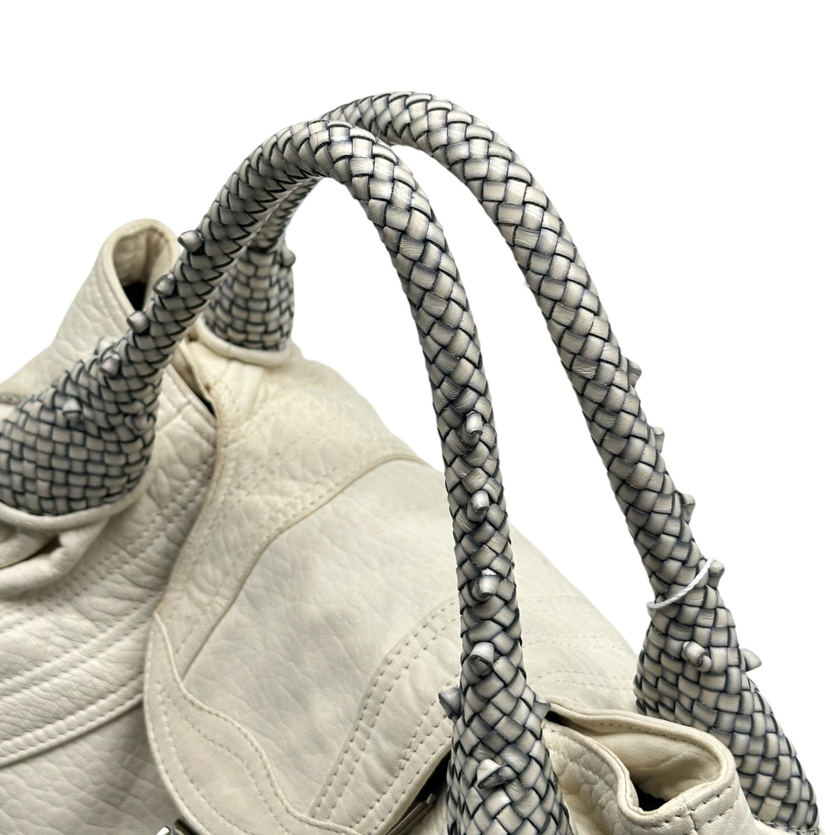 Fendi White Leather Hobo Bag with Woven Handles