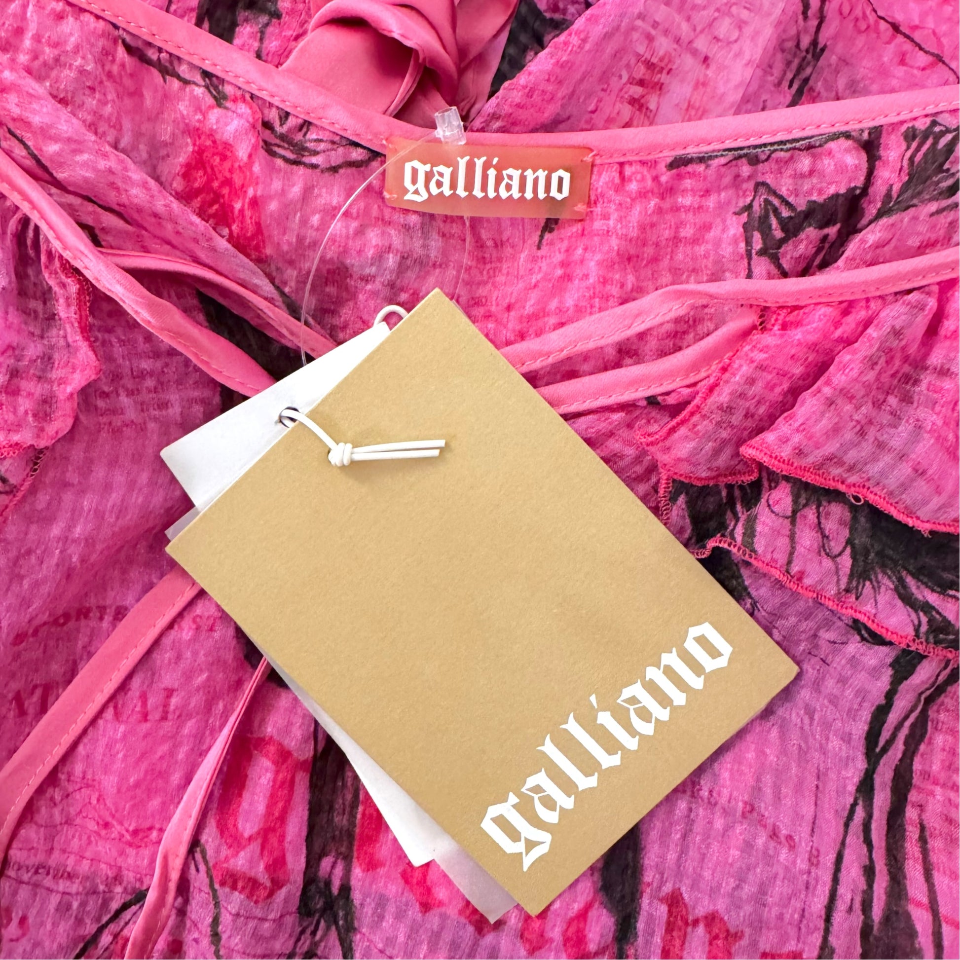 Galliano Sheer Silk Mini Dress Pink Black Gazette Print