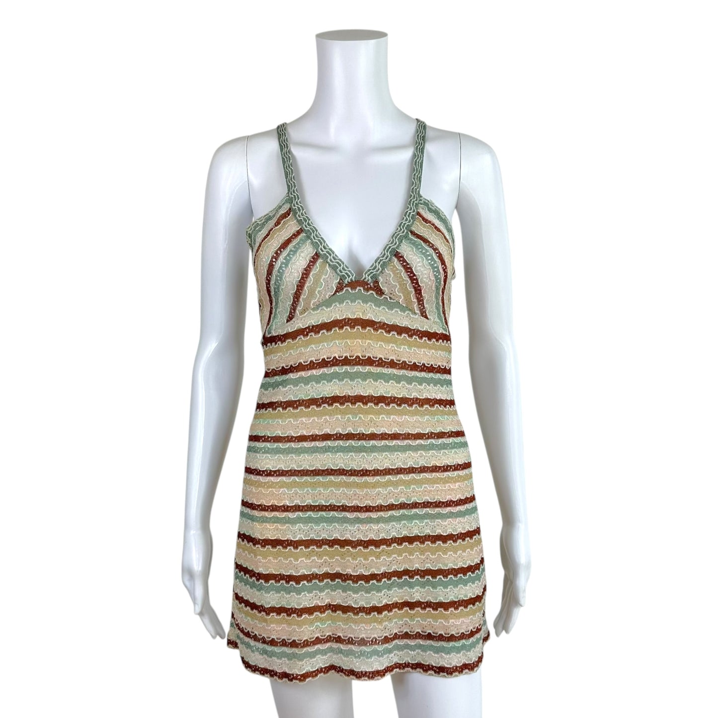 M Missoni Mini Dress Light Blue Metallic Chevron Knit