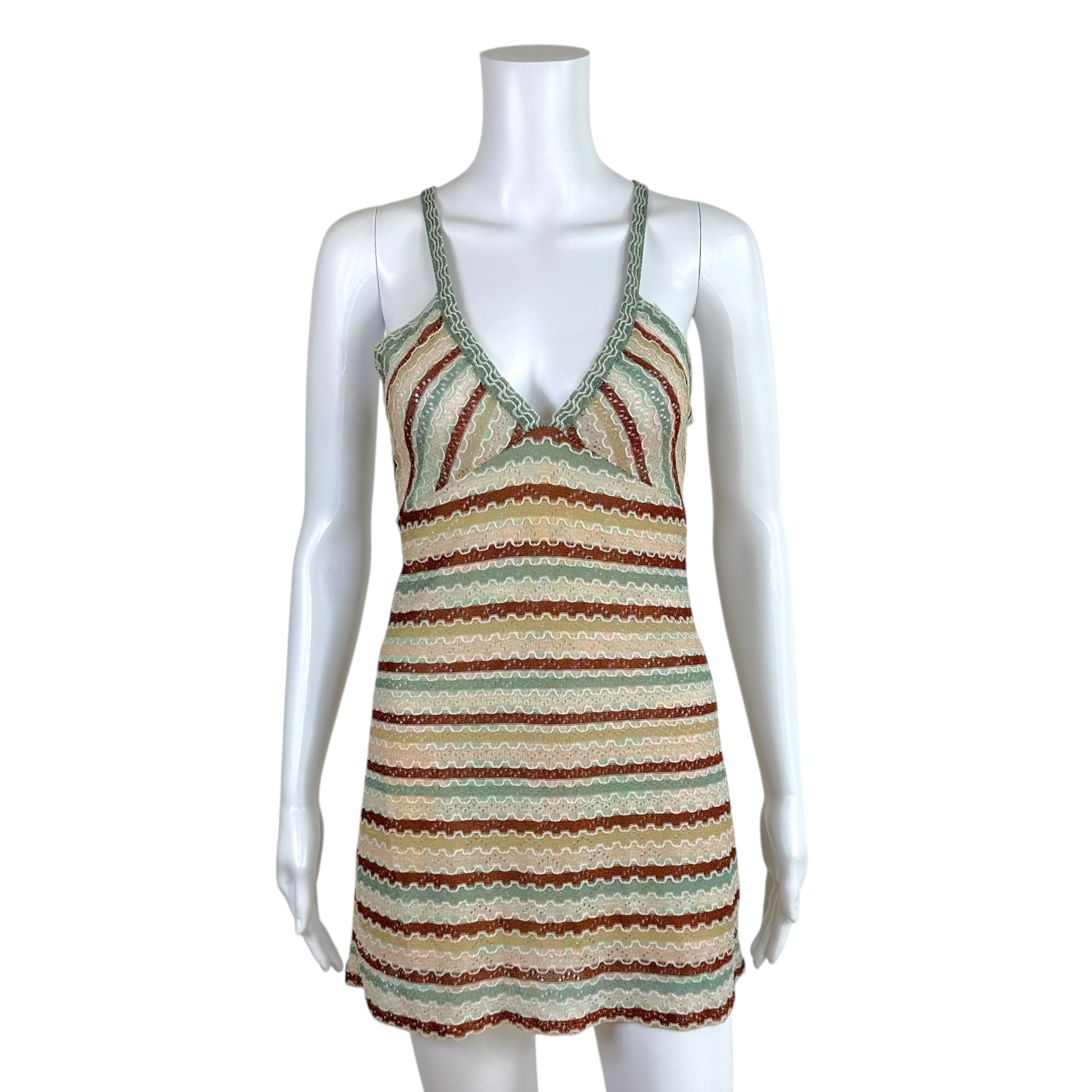 M Missoni Mini Dress Light Blue Metallic Chevron Knit