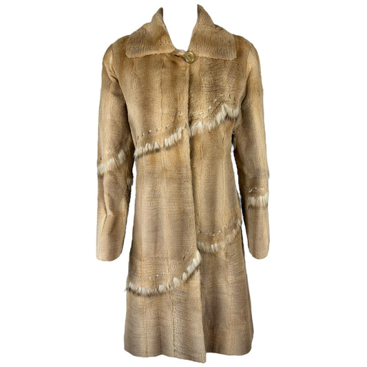 Vintage Beige Long Sheared Rabbit Fur Coat